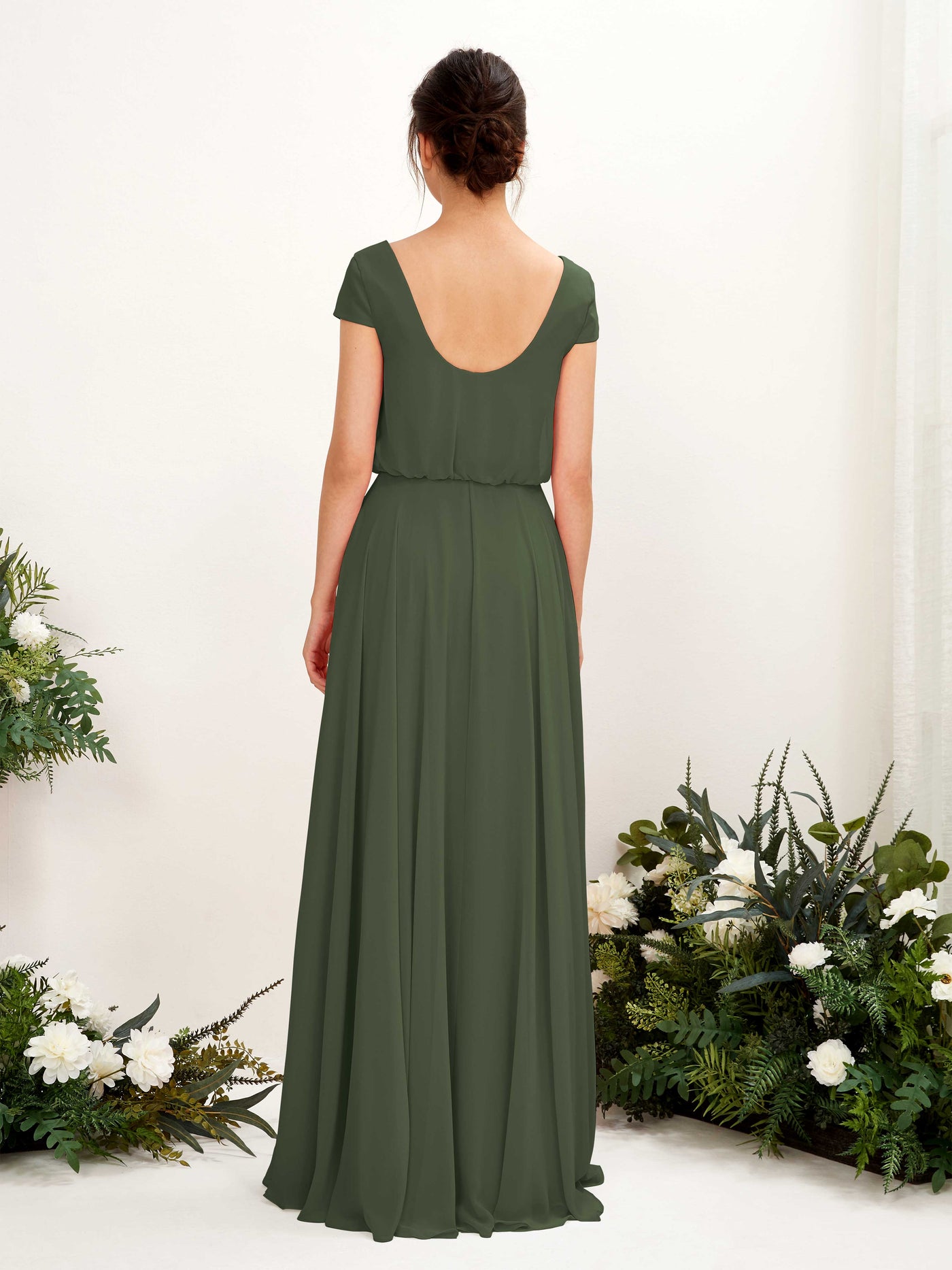 Carlyna Pauline A-Line Martini Olive Bridesmaid Dress Maxi Cap Sleeve V-Neck Dress #color_martini-olive