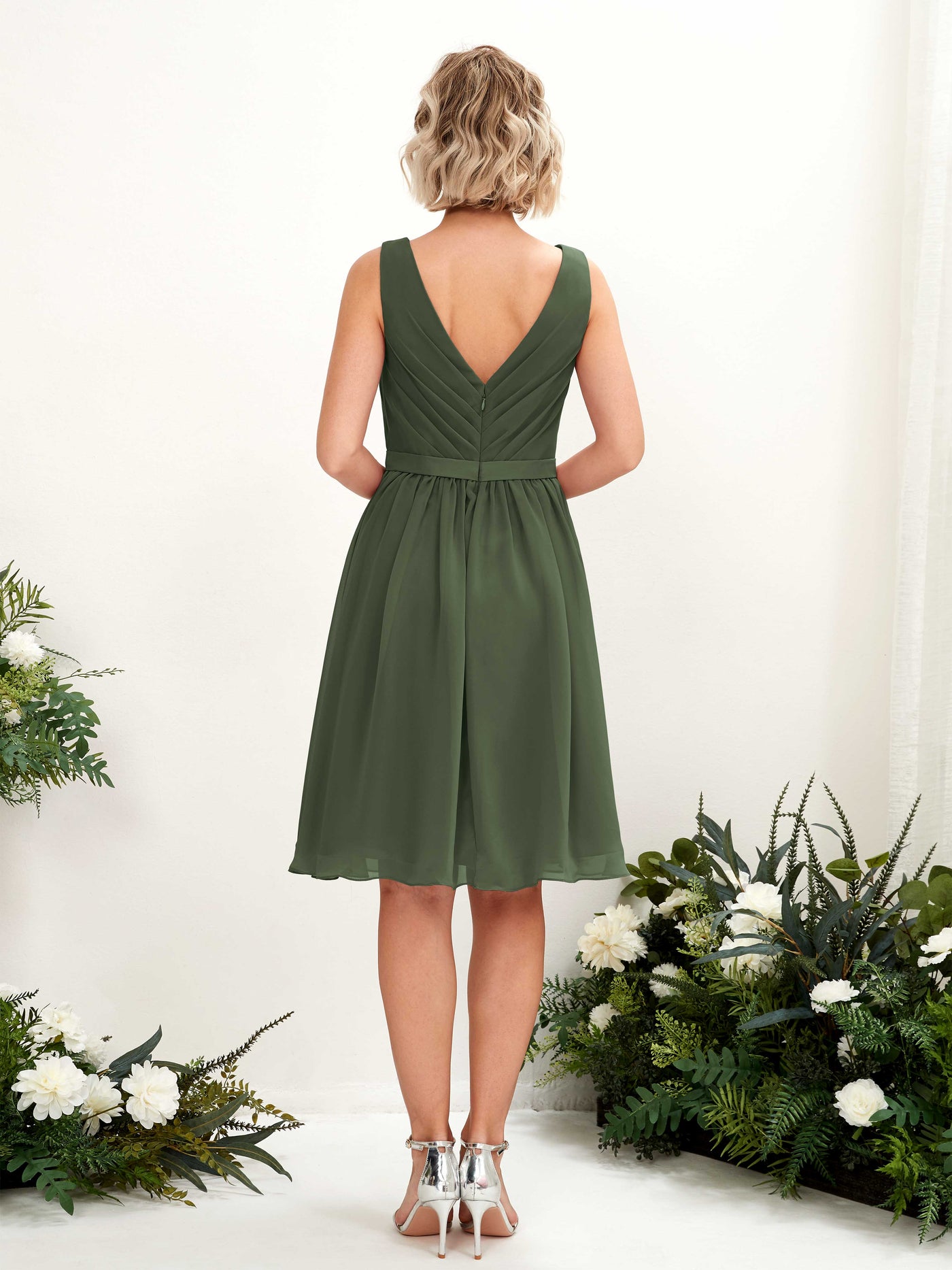 V-neck Sleeveless Chiffon Bridesmaid Dress - Martini Olive (81224807)#color_martini-olive