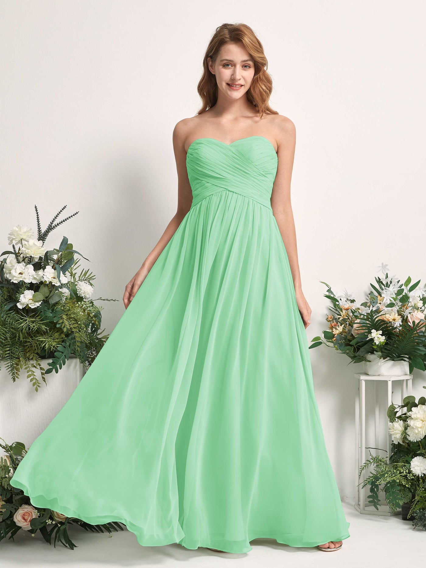 Bridesmaid Dress A-line Chiffon Sweetheart Full Length Sleeveless Wedding Party Dress - Mint Green (81226922)#color_mint-green