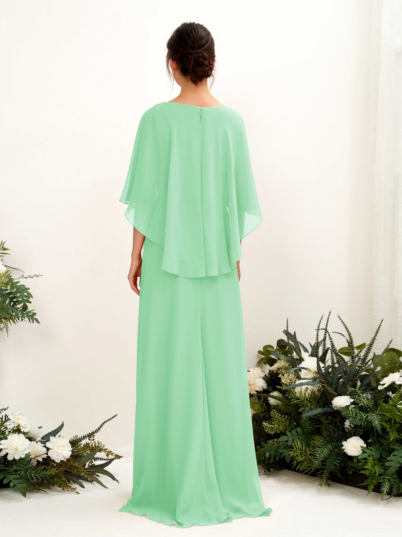 Carlyna Savin Sheath Mint Green Bridesmaid Dress Maxi Cap Sleeve Boat Neck Dress #color_mint-green