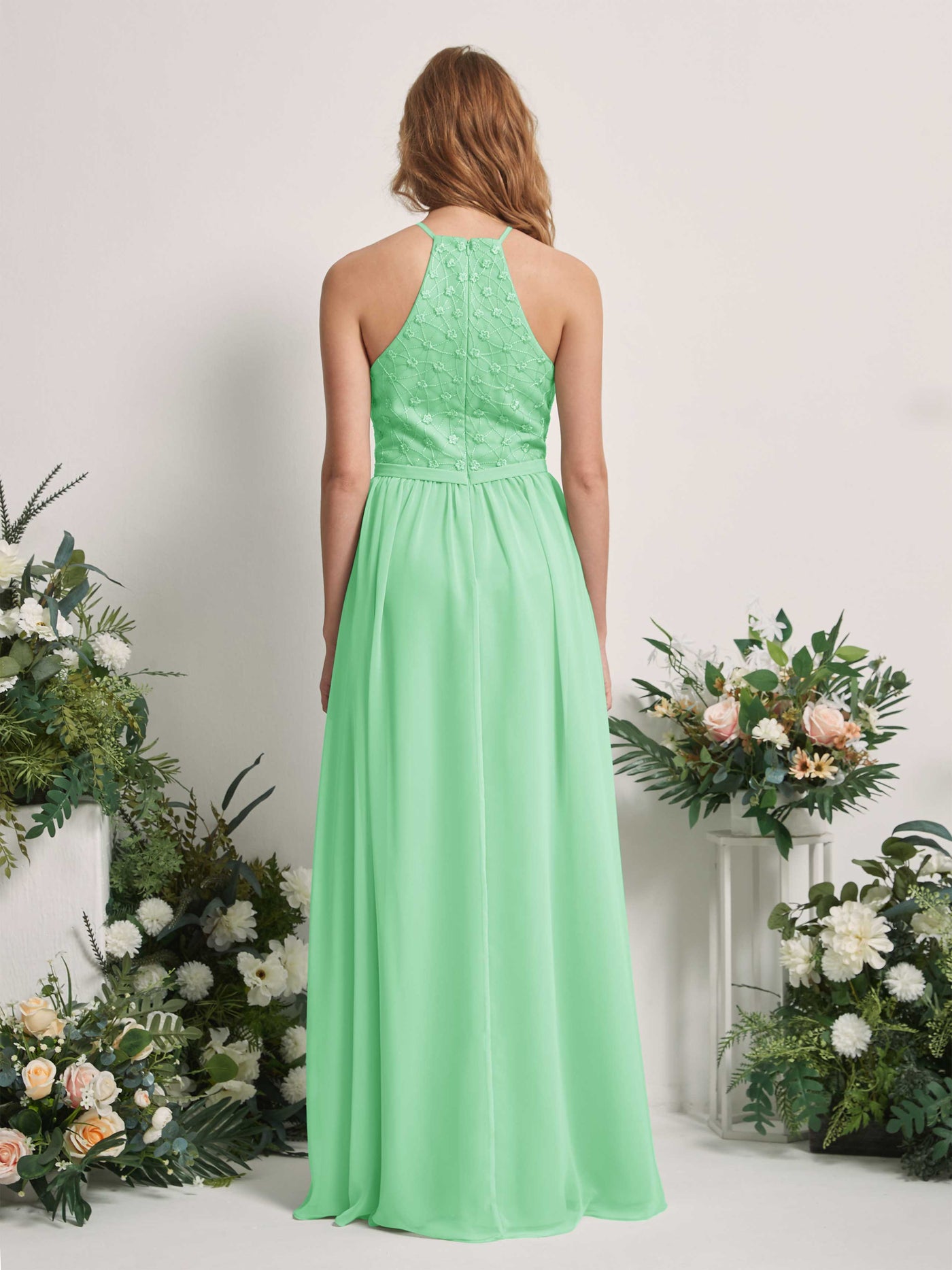 Mint Green Bridesmaid Dresses A-line Halter Sleeveless Chiffon Dresses (83220822)#color_mint-green