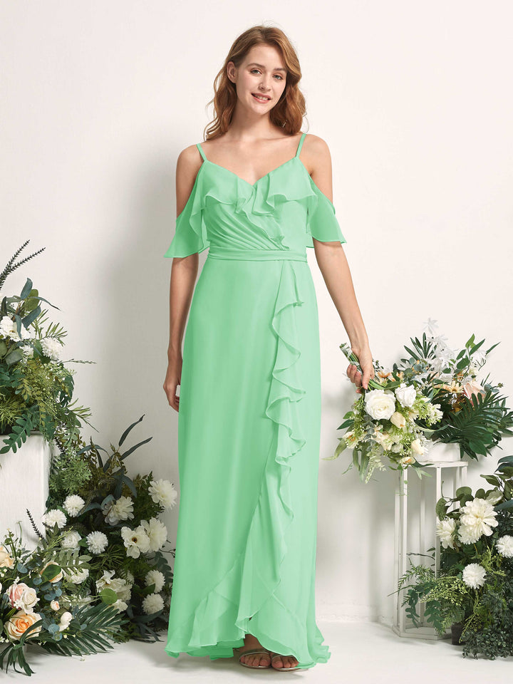 Carlyna Yvette A-Line Mint Green Bridesmaid Dress Maxi Sleeveless V-Neck Dress 