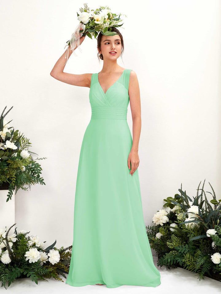 A-line V-neck Sleeveless Chiffon Bridesmaid Dress - Mint Green (81220922)