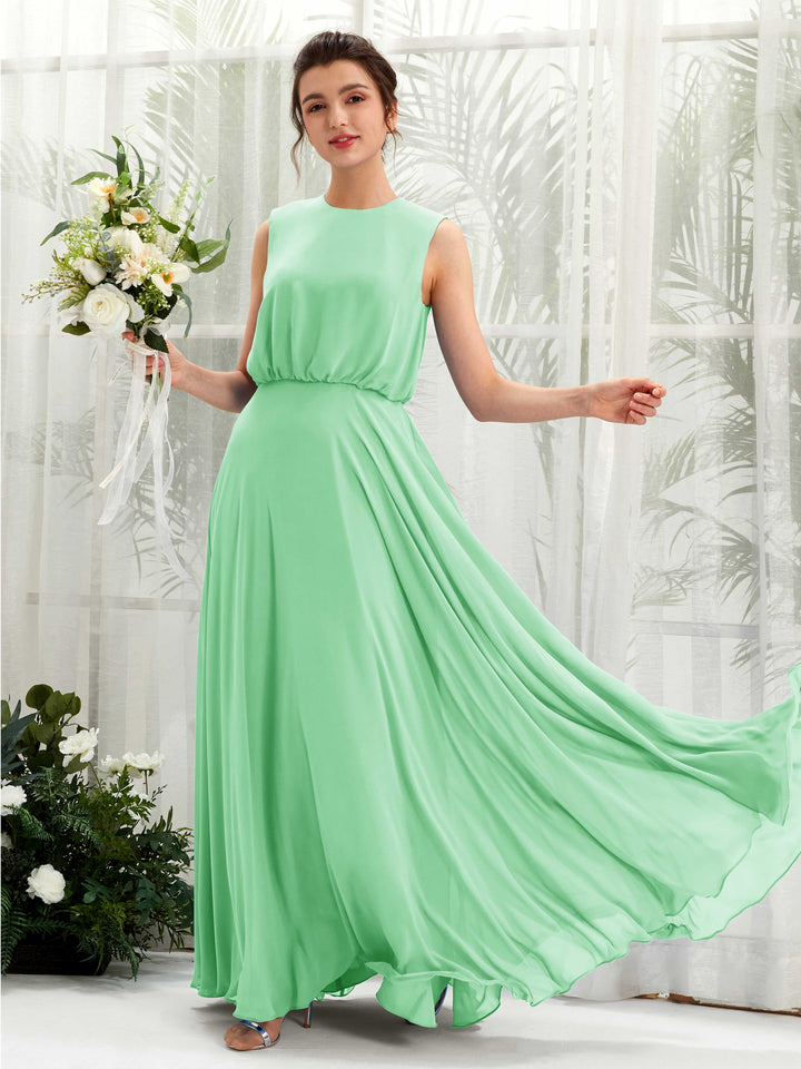 Round Sleeveless Chiffon Bridesmaid Dress - Mint Green (81222822)