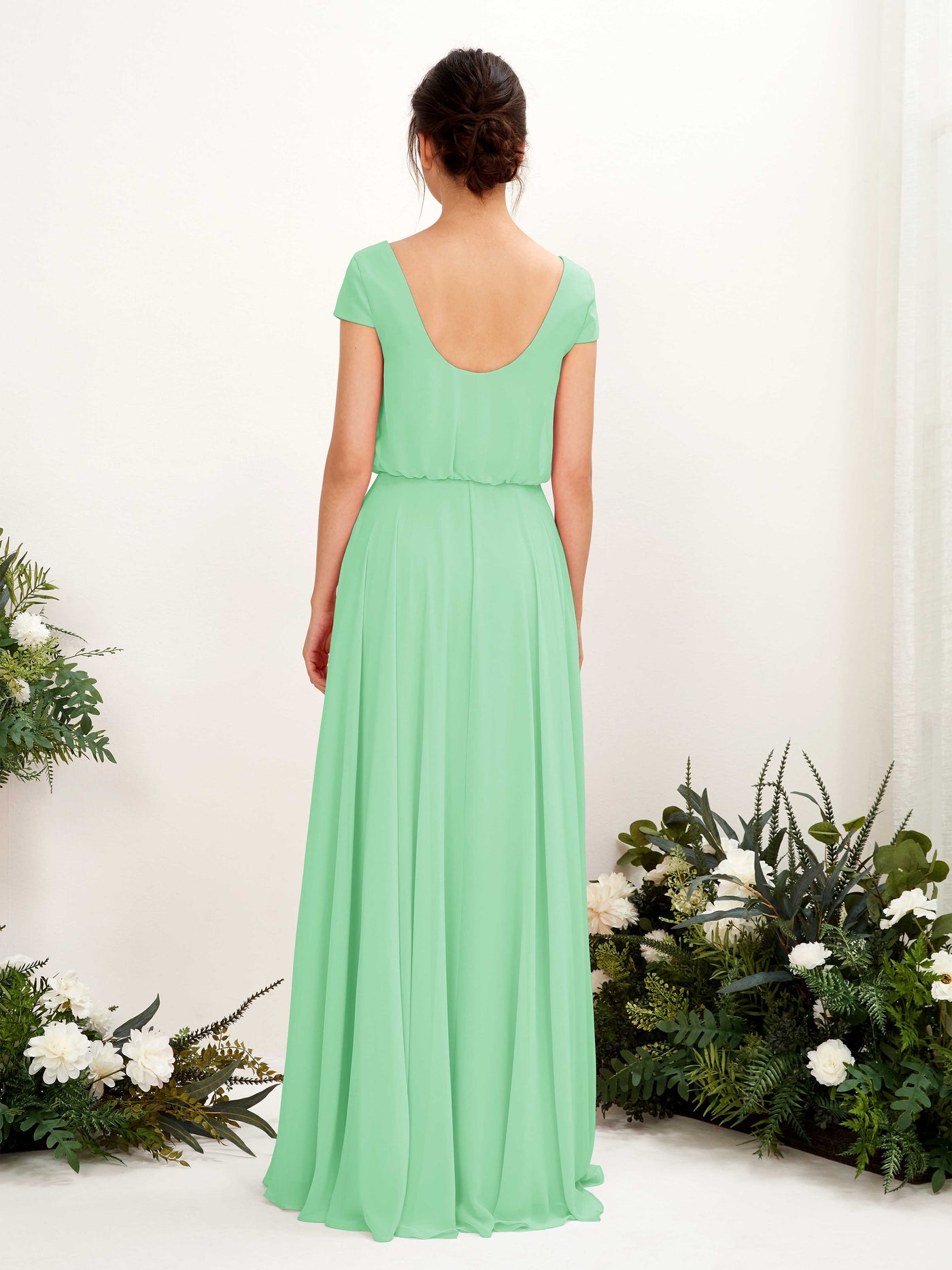 Carlyna Pauline A-Line Mint Green Bridesmaid Dress Maxi Cap Sleeve V-Neck Dress #color_mint-green