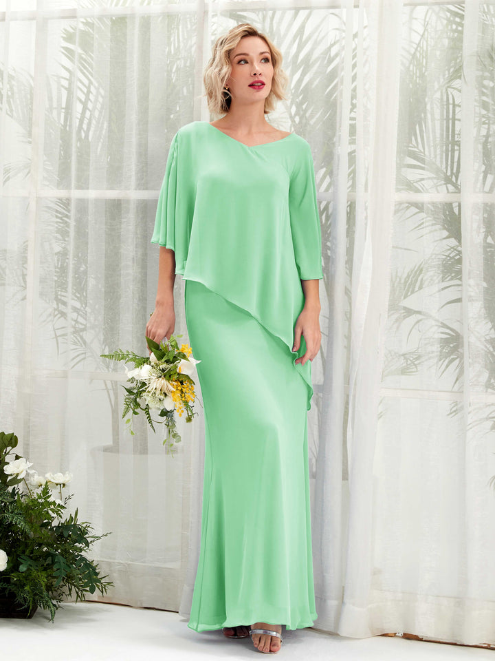 Carlyna Violaine A-Line Mint Green Bridesmaid Dress Maxi Three Quarter Sleeve V-Neck Dress 