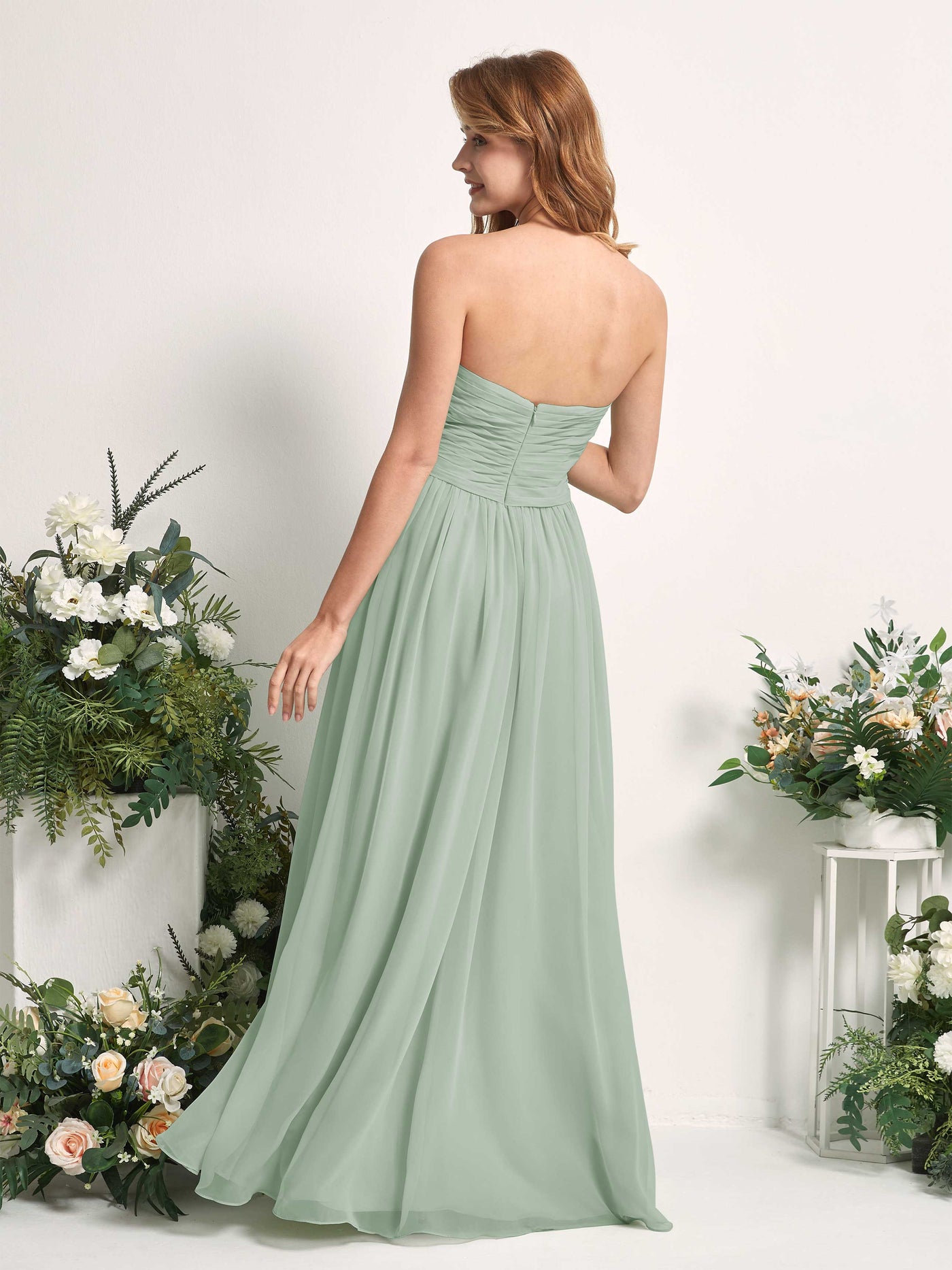 Bridesmaid Dress A-line Chiffon Sweetheart Full Length Sleeveless Wedding Party Dress - Sage Green (81226905)#color_sage-green