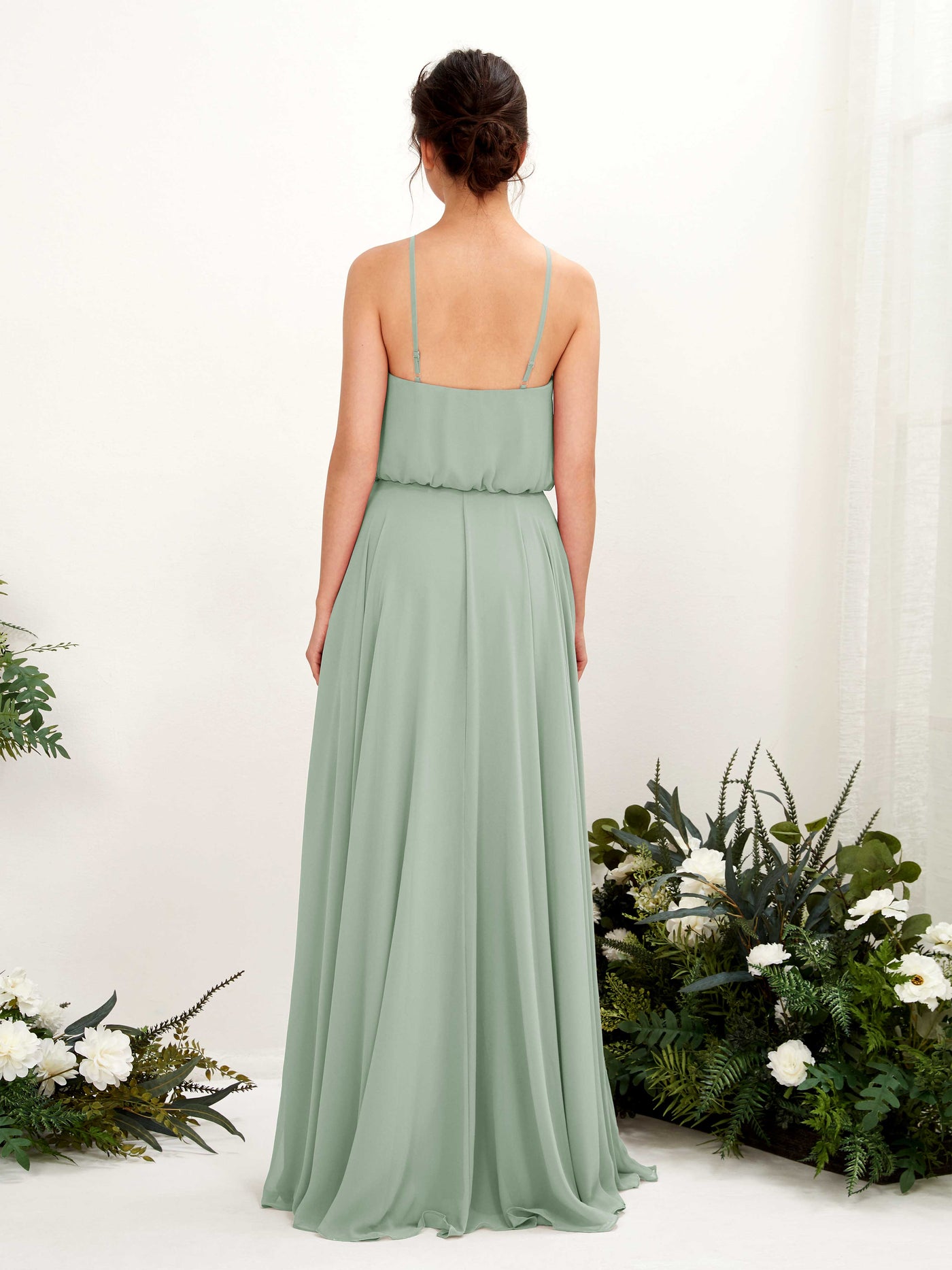 Bohemian Halter Spaghetti-straps Bridesmaid Dress - Sage Green (81223405)#color_sage-green