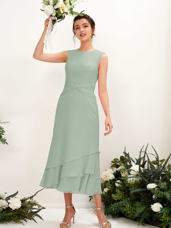 Mermaid/Trumpet Round Sleeveless Chiffon Bridesmaid Dress - Sage Green (81221905)