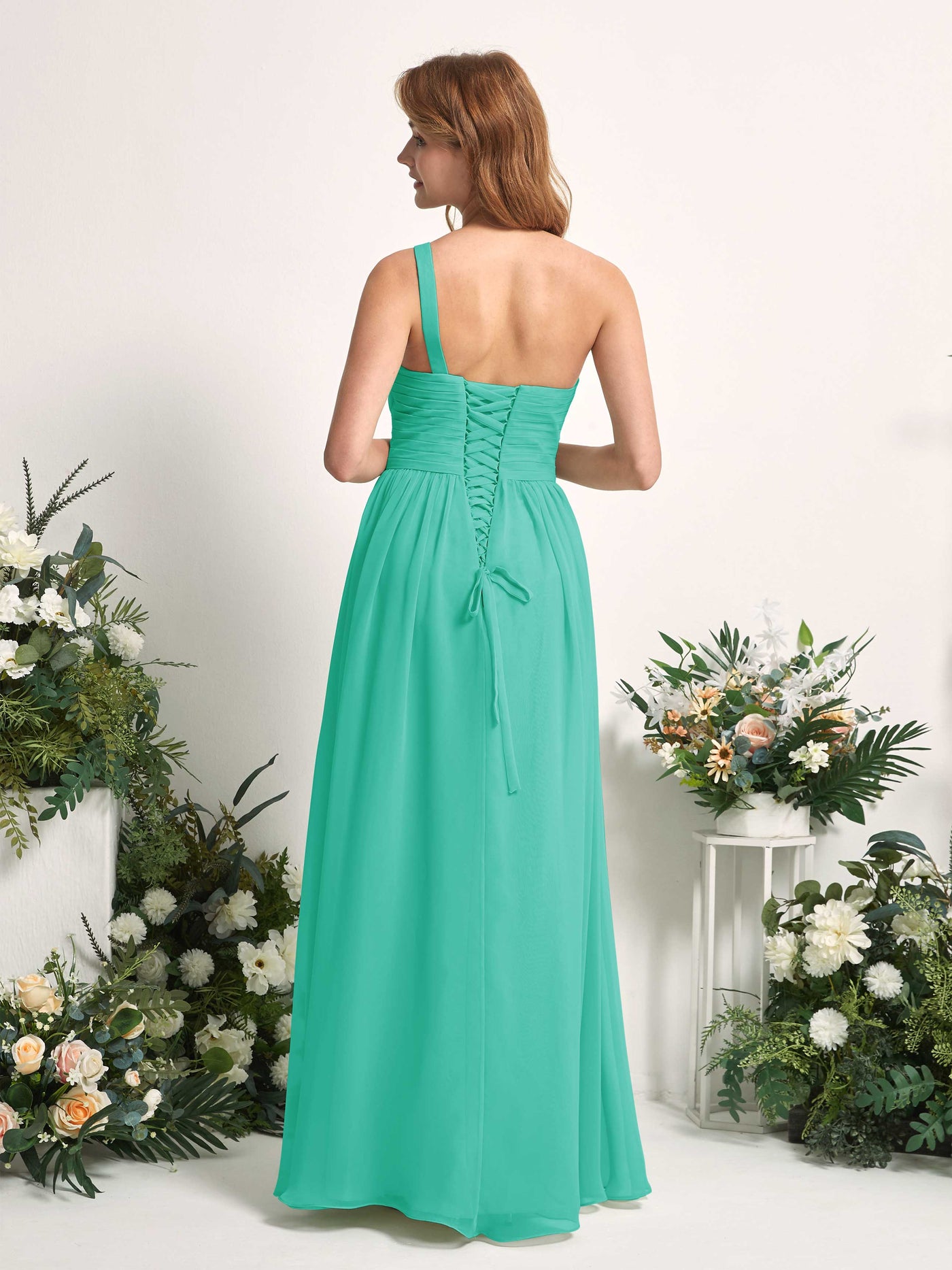 Bridesmaid Dress A-line Chiffon One Shoulder Full Length Sleeveless Wedding Party Dress - Tiffany (81226732)#color_tiffany