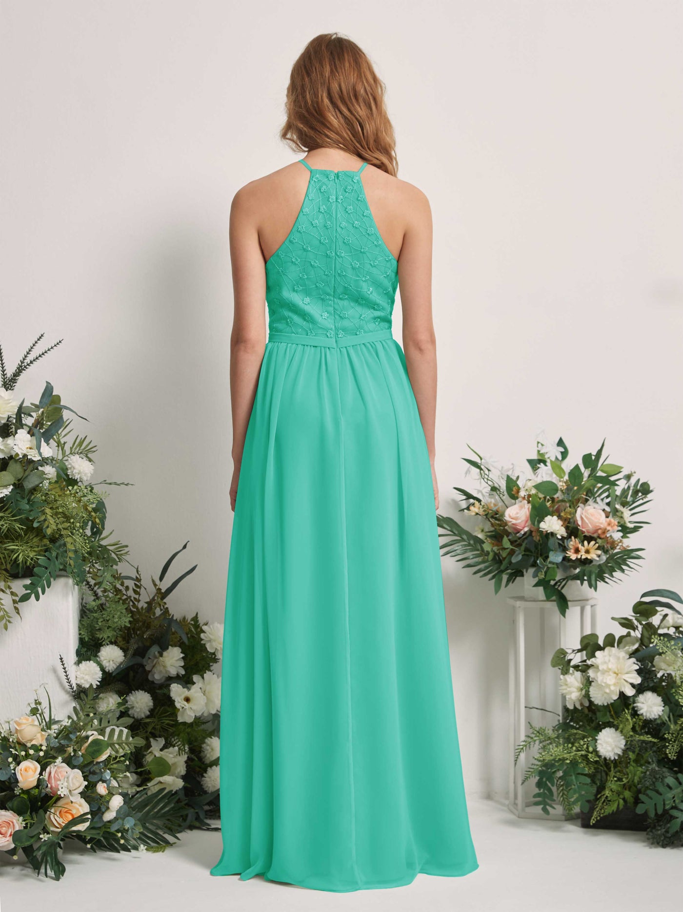 Tiffany Bridesmaid Dresses A-line Halter Sleeveless Chiffon Dresses (83220832)#color_tiffany