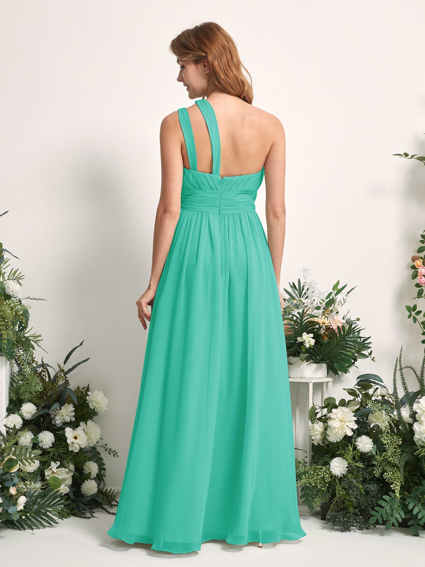 Carlyna Evelyn A-Line Tiffany Bridesmaid Dress Maxi Sleeveless One Shoulder Dress #color_tiffany