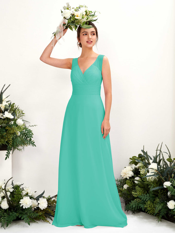 A-line V-neck Sleeveless Chiffon Bridesmaid Dress - Tiffany (81220932)