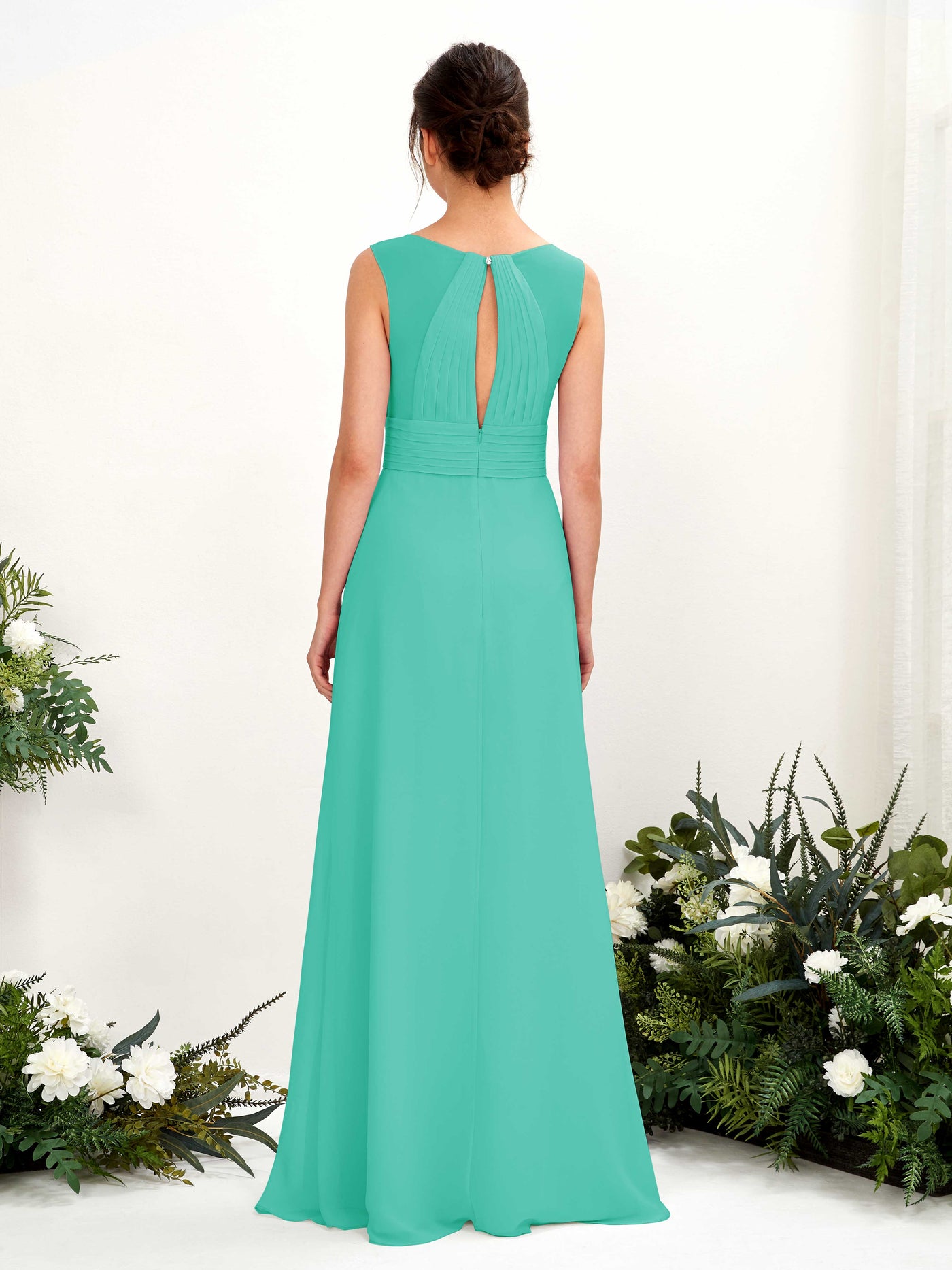 Carlyna Karen A-Line Tiffany Bridesmaid Dress Maxi Sleeveless V-Neck Dress #color_tiffany