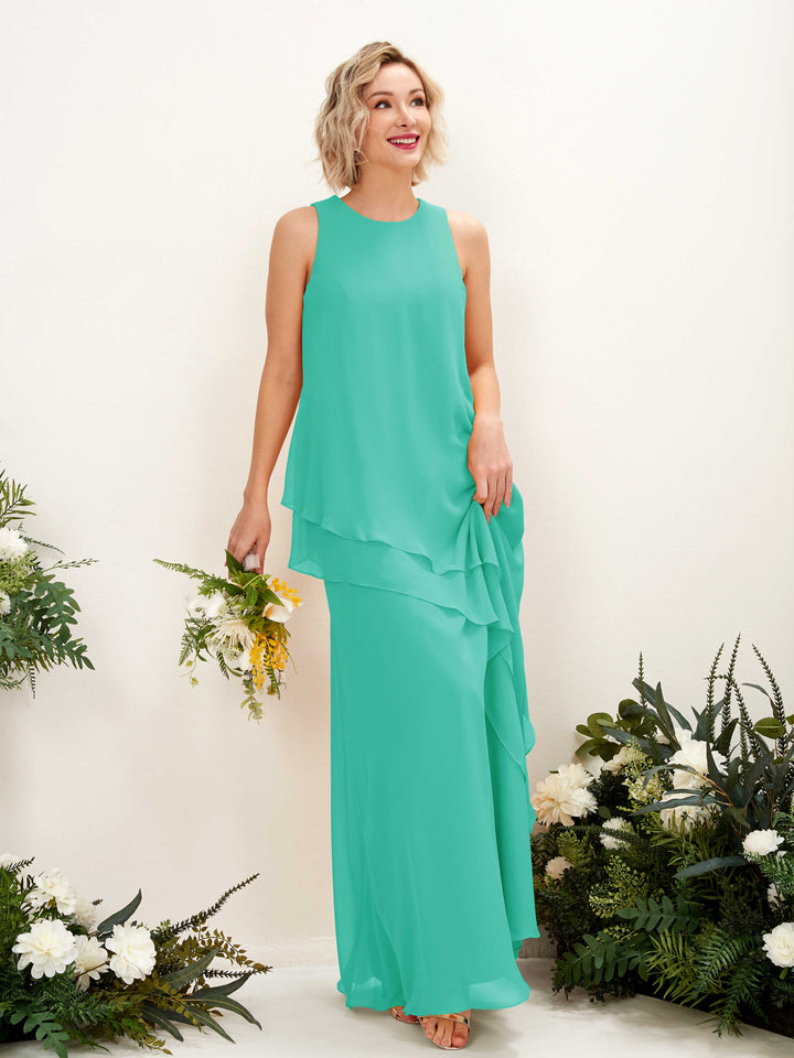 Round Sleeveless Chiffon Bridesmaid Dress - Tiffany (81222332)