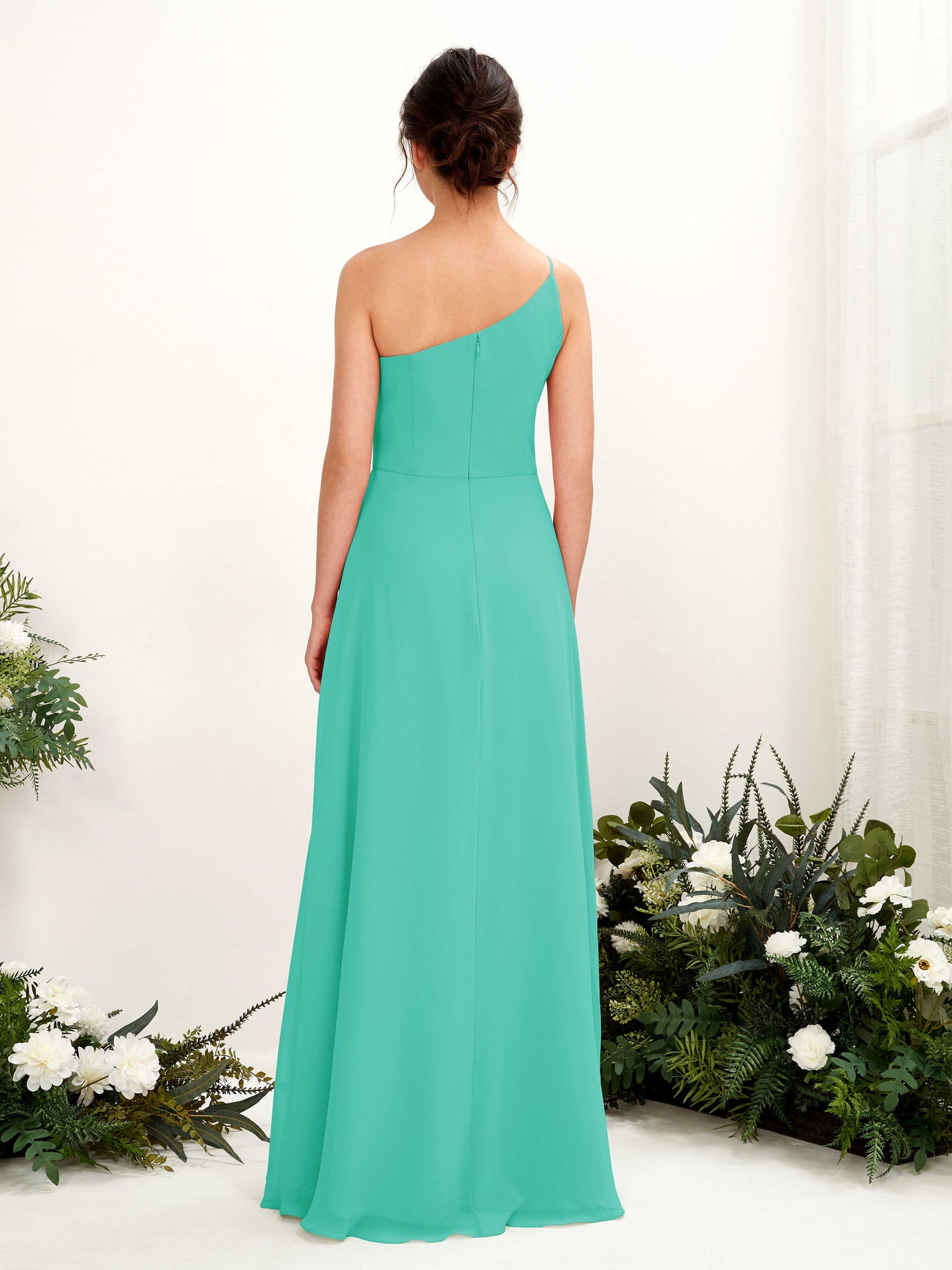 Carlyna Crystal A-Line Tiffany Bridesmaid Dress Maxi Sleeveless One Shoulder Dress #color_tiffany