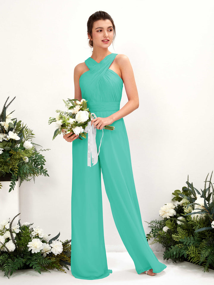 Carlyna Hilona Jumpsuit Tiffany Bridesmaid Dress Maxi Sleeveless V-Neck Dress 