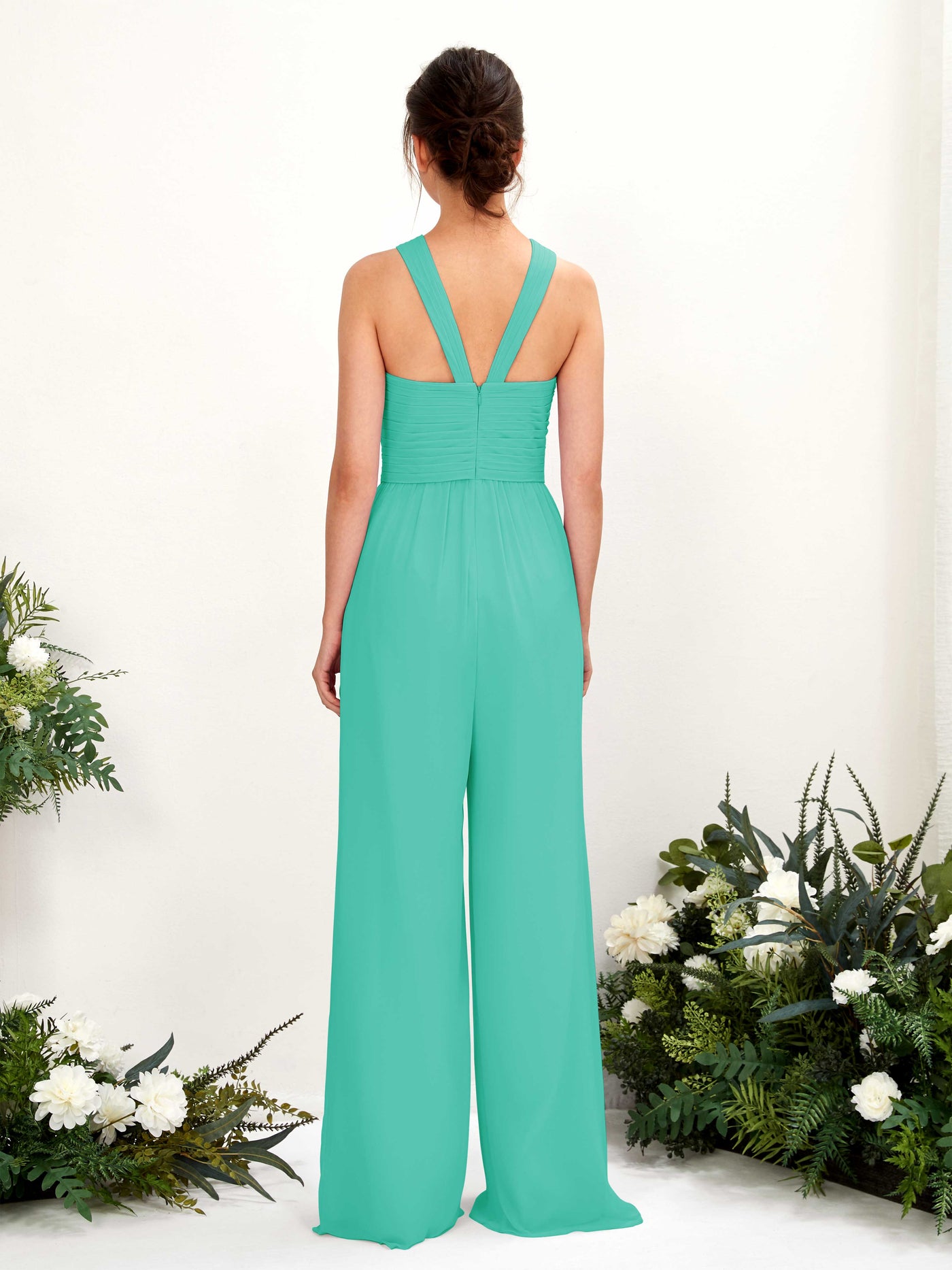 Carlyna Hilona Jumpsuit Tiffany Bridesmaid Dress Maxi Sleeveless V-Neck Dress #color_tiffany