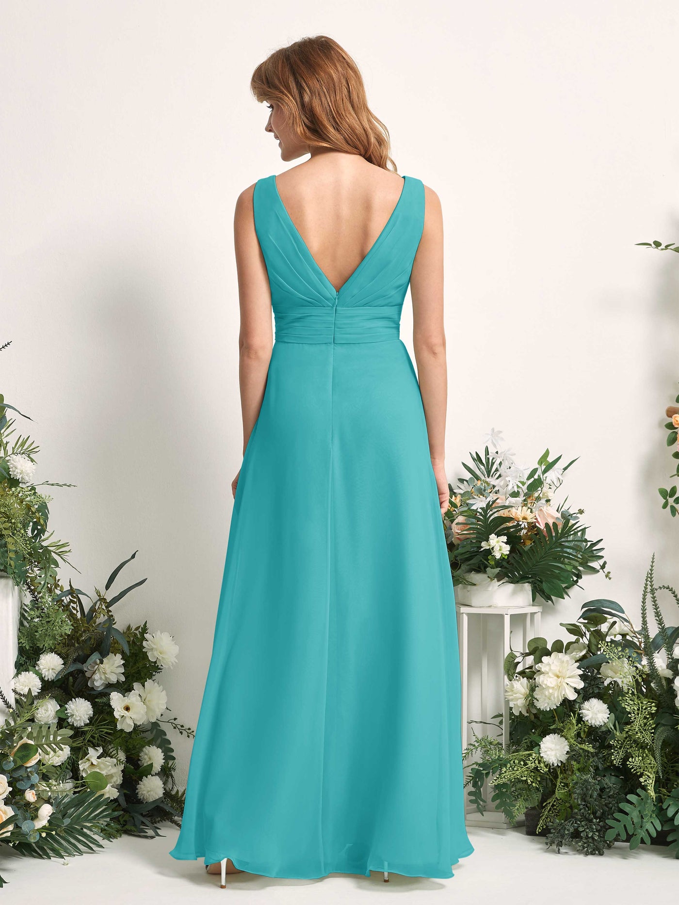 Carlyna Mollie A-Line Turquoise Bridesmaid Dress Maxi Sleeveless V-Neck Dress #color_turquoise