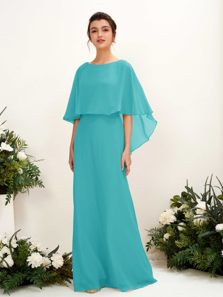 A-line Bateau Sleeveless Chiffon Bridesmaid Dress - Turquoise (81222023)