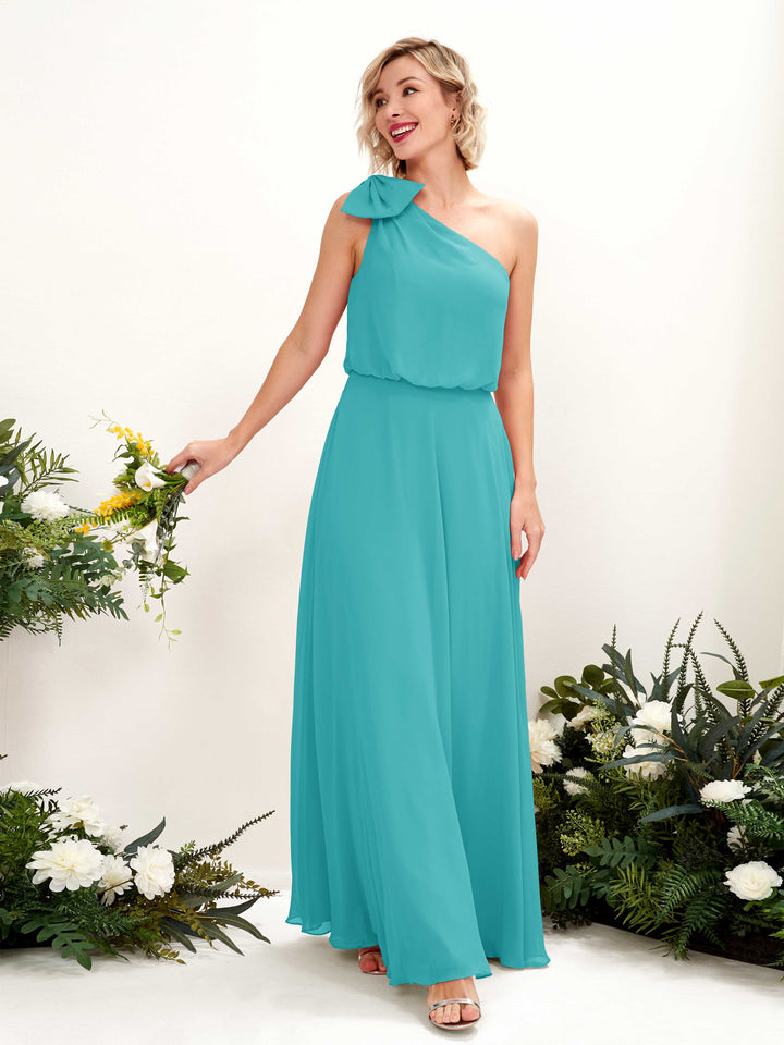 A-line One Shoulder Sleeveless Chiffon Bridesmaid Dress - Turquoise (81225523)