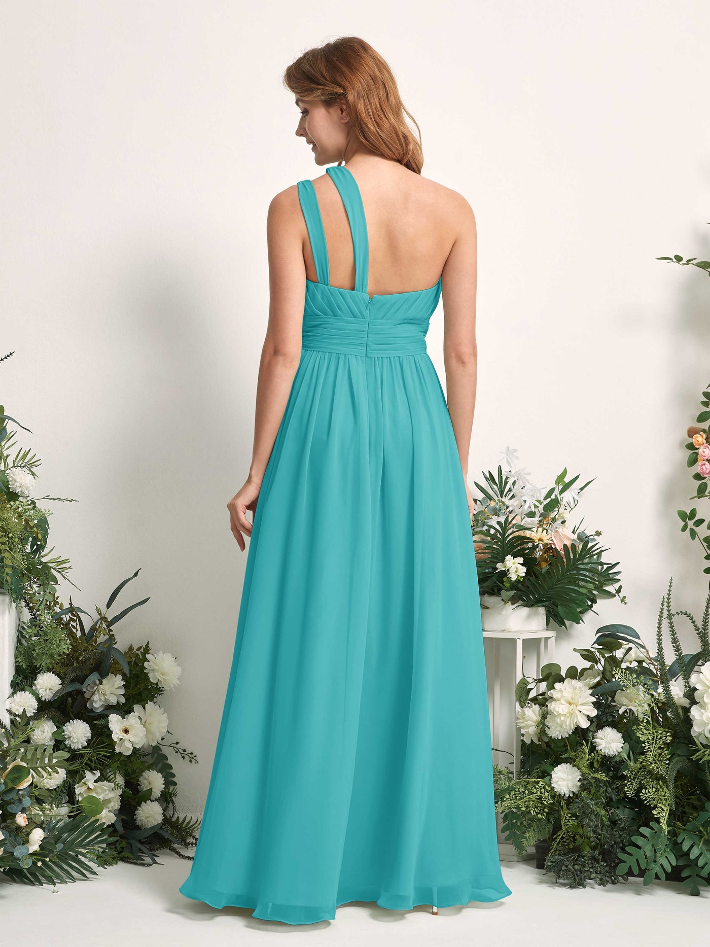 Carlyna Evelyn A-Line Turquoise Bridesmaid Dress Maxi Sleeveless One Shoulder Dress #color_turquoise