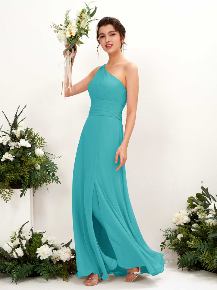 A-line One Shoulder Sleeveless Bridesmaid Dress - Turquoise (81224723)