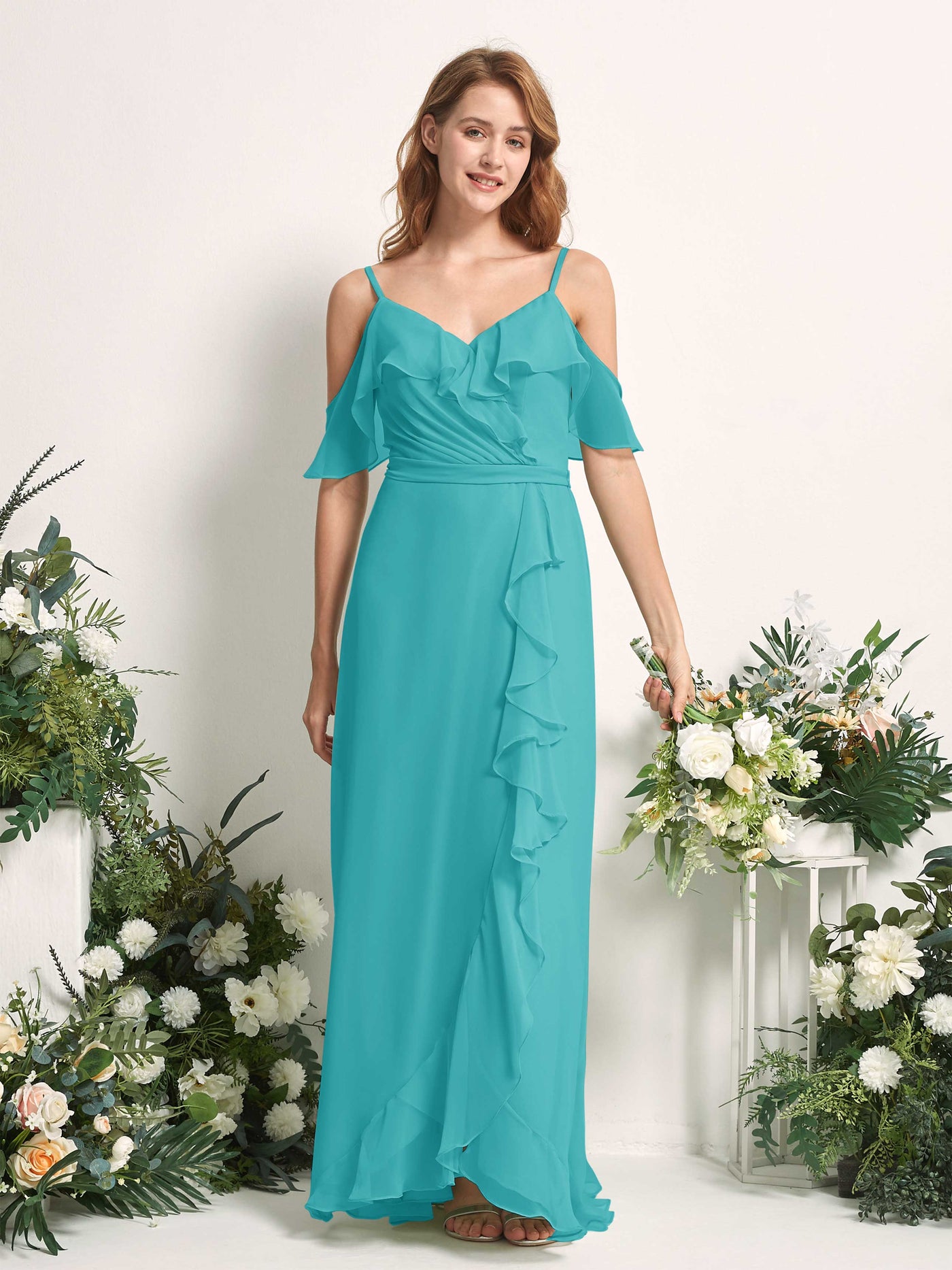 Carlyna Yvette A-Line Turquoise Bridesmaid Dress Maxi Sleeveless V-Neck Dress #color_turquoise