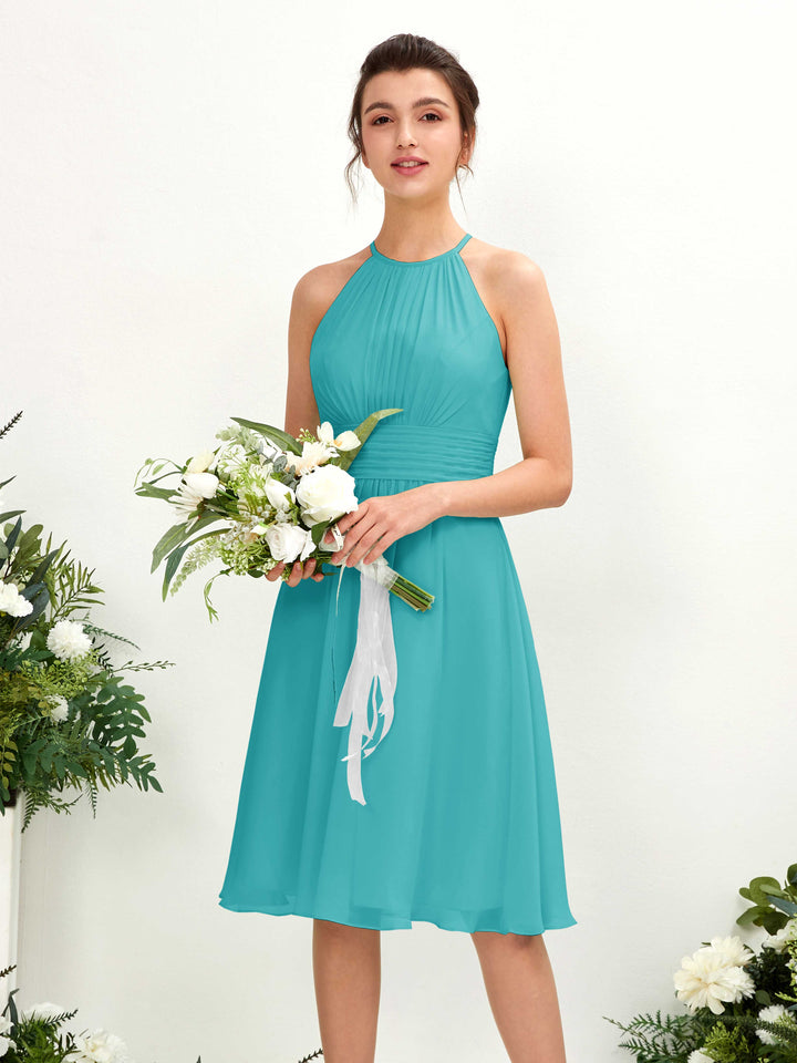 Halter Sleeveless Chiffon Bridesmaid Dress - Turquoise (81220123)