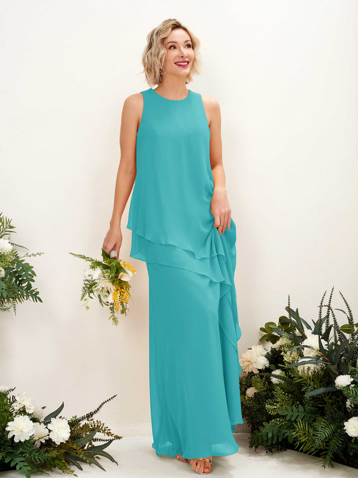 Round Sleeveless Chiffon Bridesmaid Dress - Turquoise (81222323)