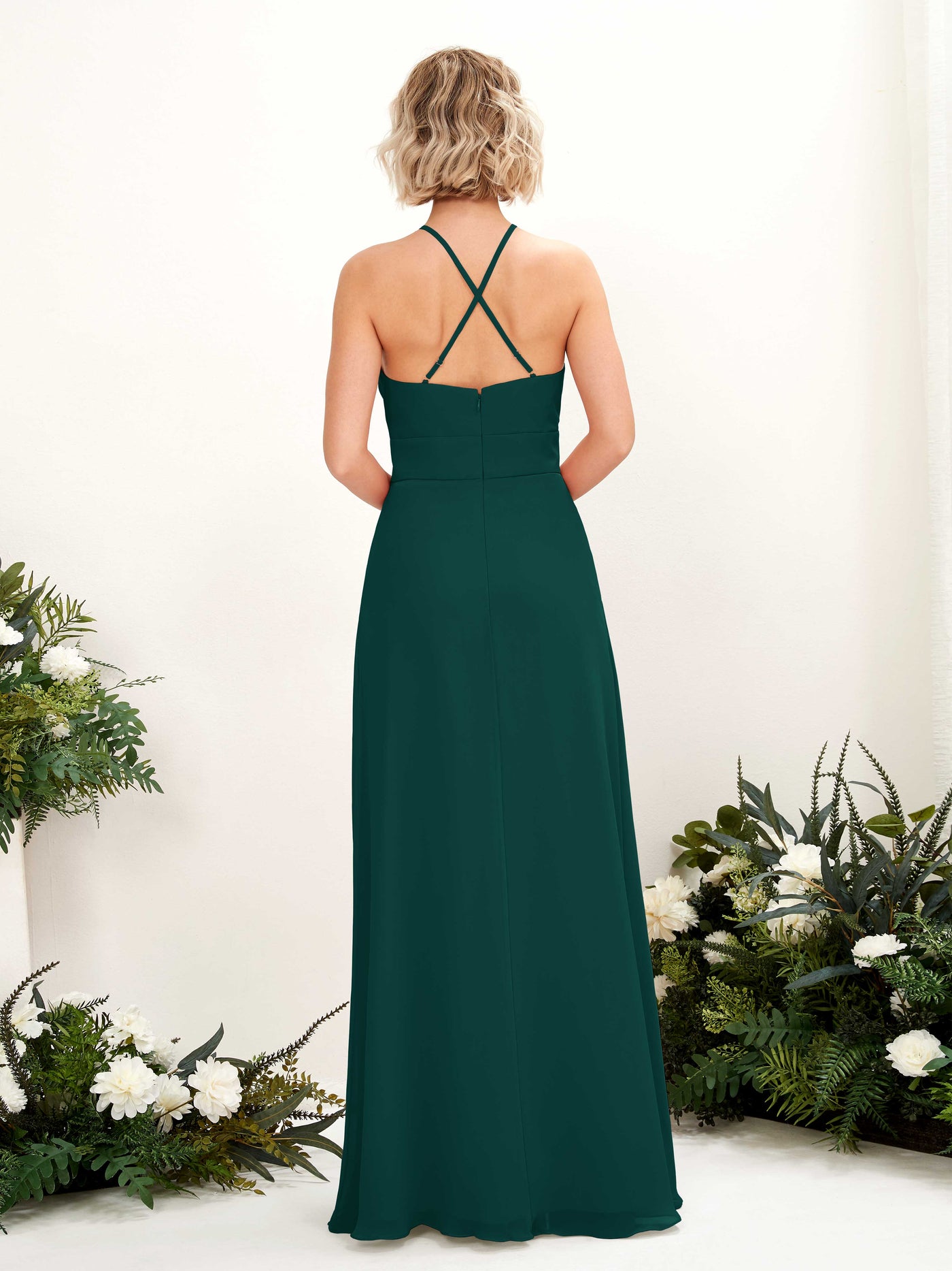 A-line Ball Gown Halter Spaghetti-straps Sleeveless Bridesmaid Dress - Dark Emerald (81225217)#color_dark-emerald