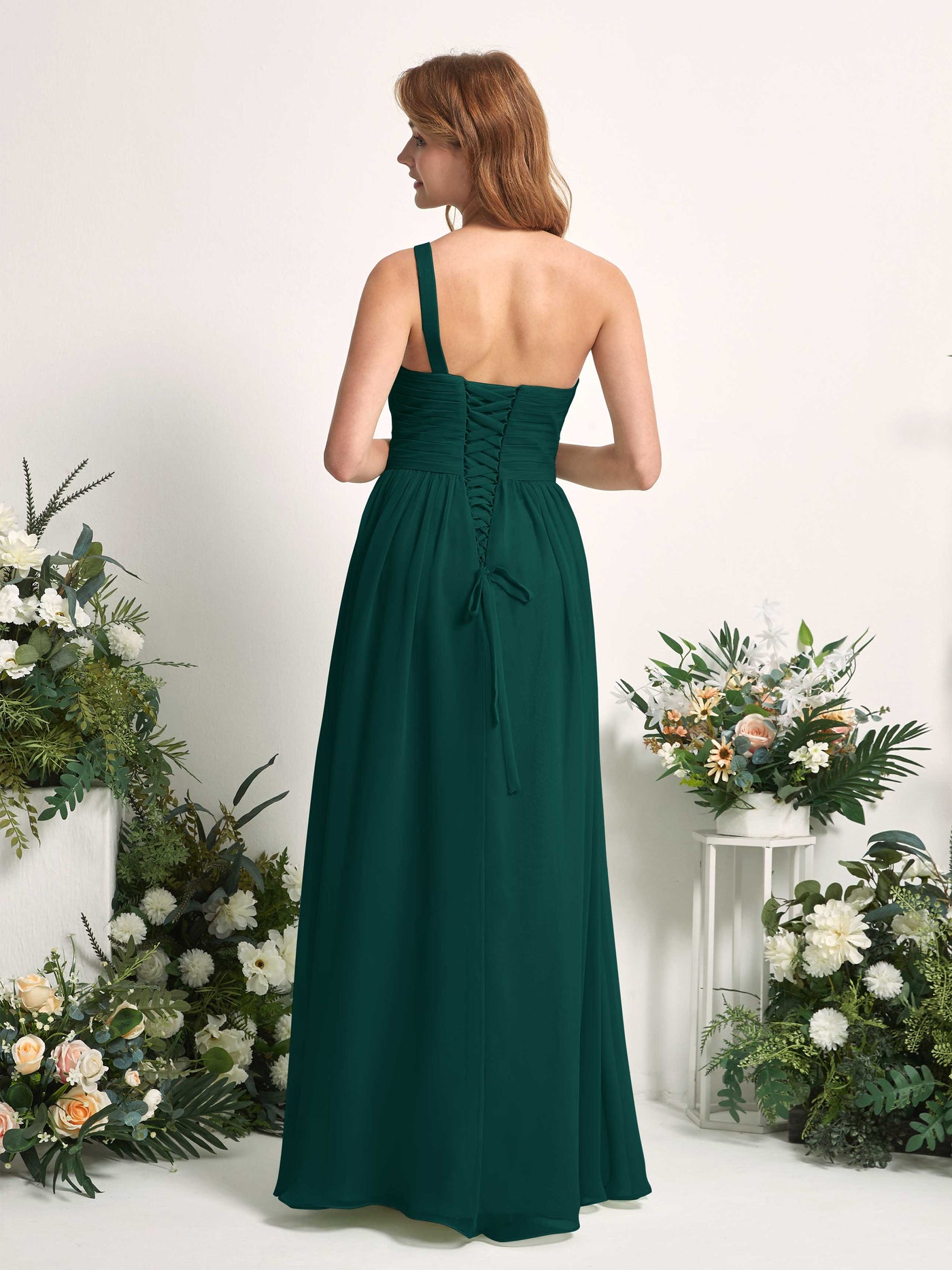 Bridesmaid Dress A-line Chiffon One Shoulder Full Length Sleeveless Wedding Party Dress - Dark Emerald (81226717)#color_dark-emerald