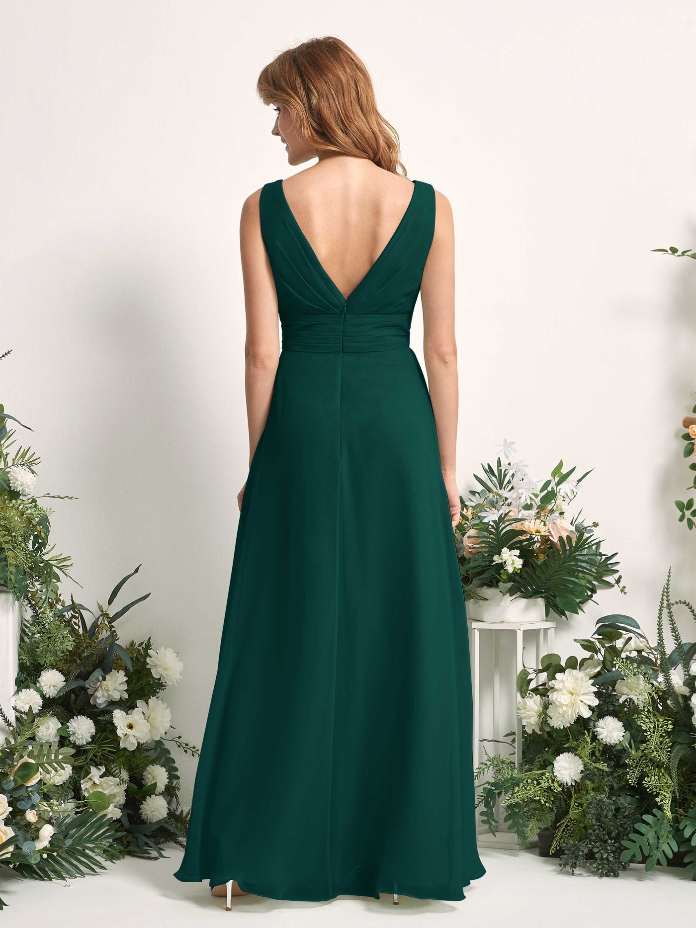 Carlyna Mollie A-Line Dark Emerald Bridesmaid Dress Maxi Sleeveless V-Neck Dress #color_dark-emerald