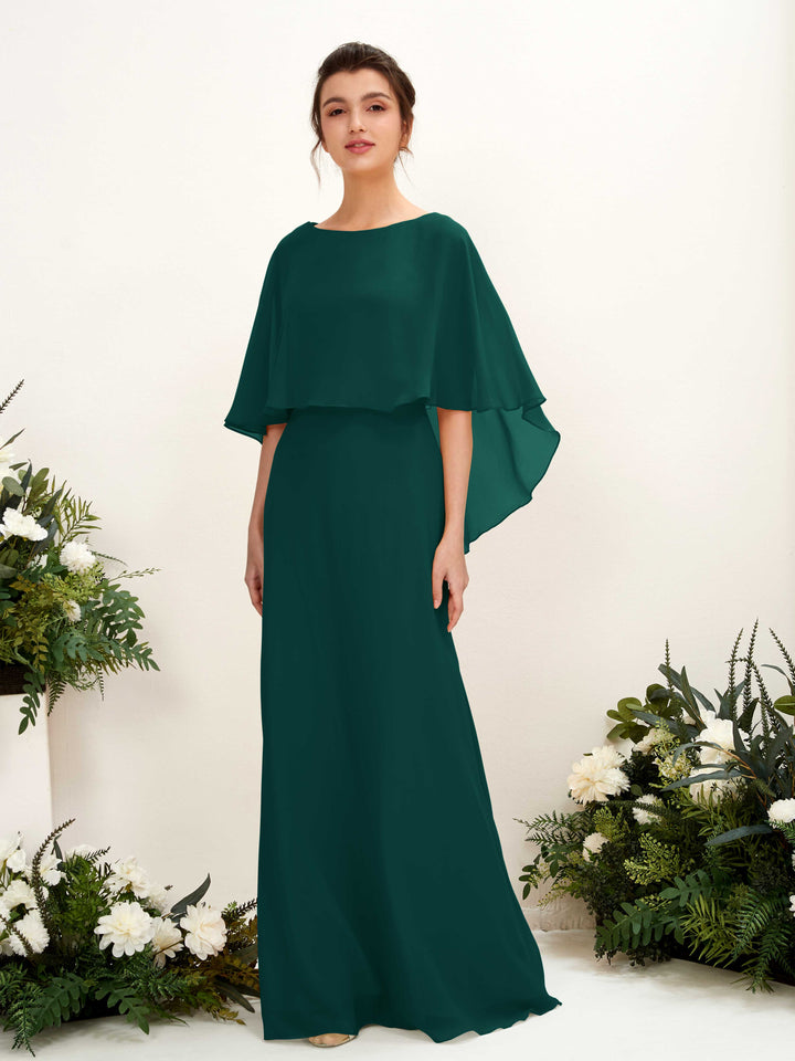 A-line Bateau Sleeveless Chiffon Bridesmaid Dress - Dark Emerald (81222017)