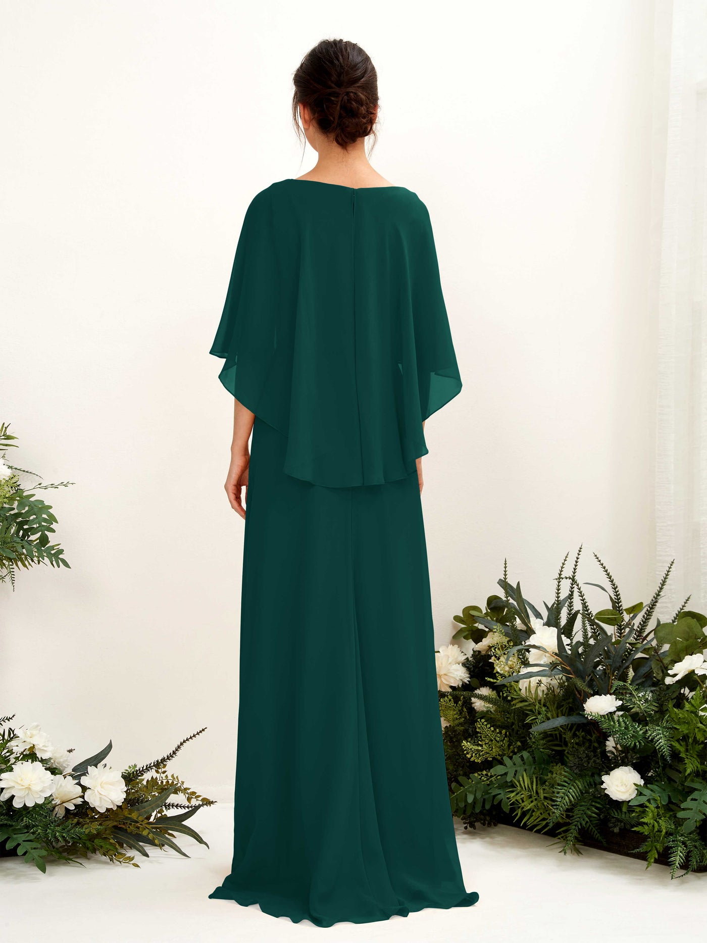 Carlyna Savin Sheath Dark Emerald Bridesmaid Dress Maxi Cap Sleeve Boat Neck Dress #color_dark-emerald