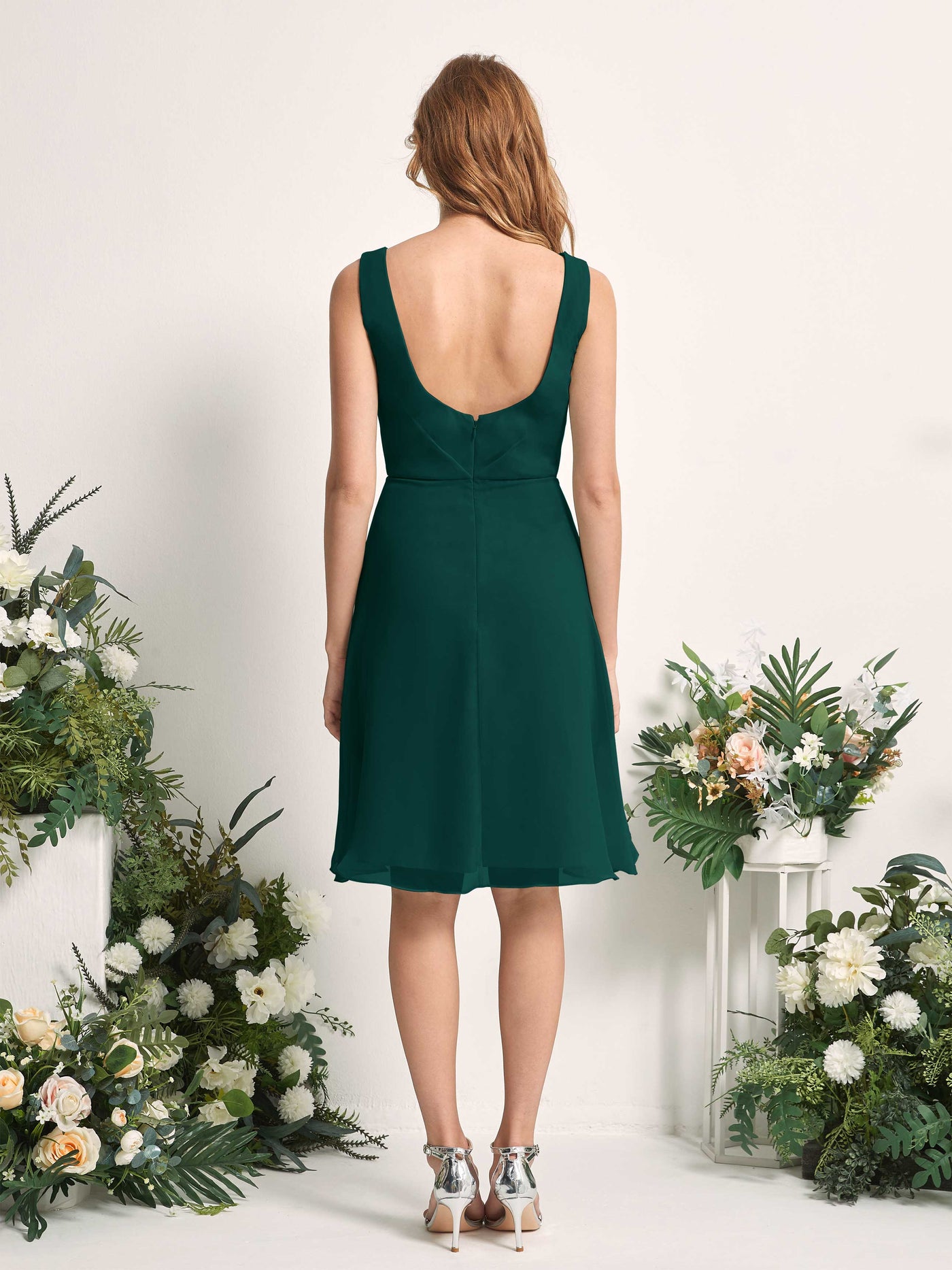 Bridesmaid Dress A-line Chiffon Straps Knee Length Sleeveless Wedding Party Dress - Dark Emerald (81226617)#color_dark-emerald