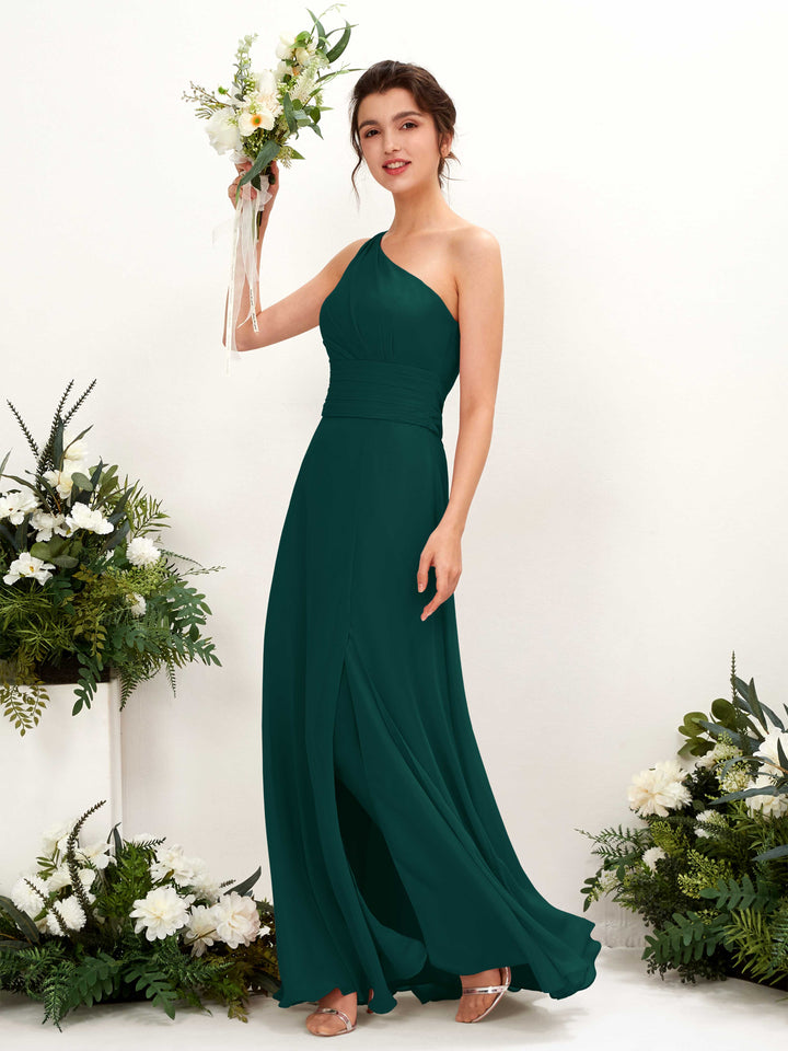 Carlyna Trita Sheath Dark Emerald Bridesmaid Dress Maxi Sleeveless One Shoulder Dress 