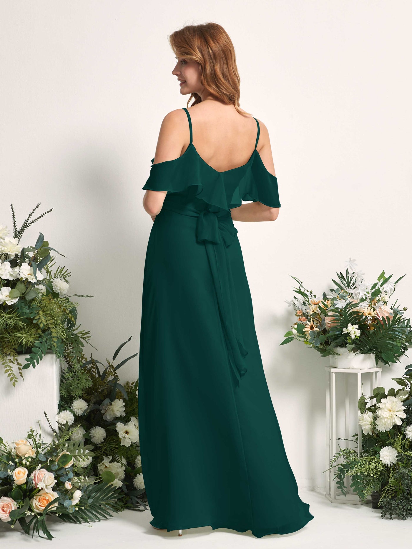 Bridesmaid Dress A-line Chiffon Spaghetti-straps Full Length Sleeveless Wedding Party Dress - Dark Emerald (81227417)#color_dark-emerald