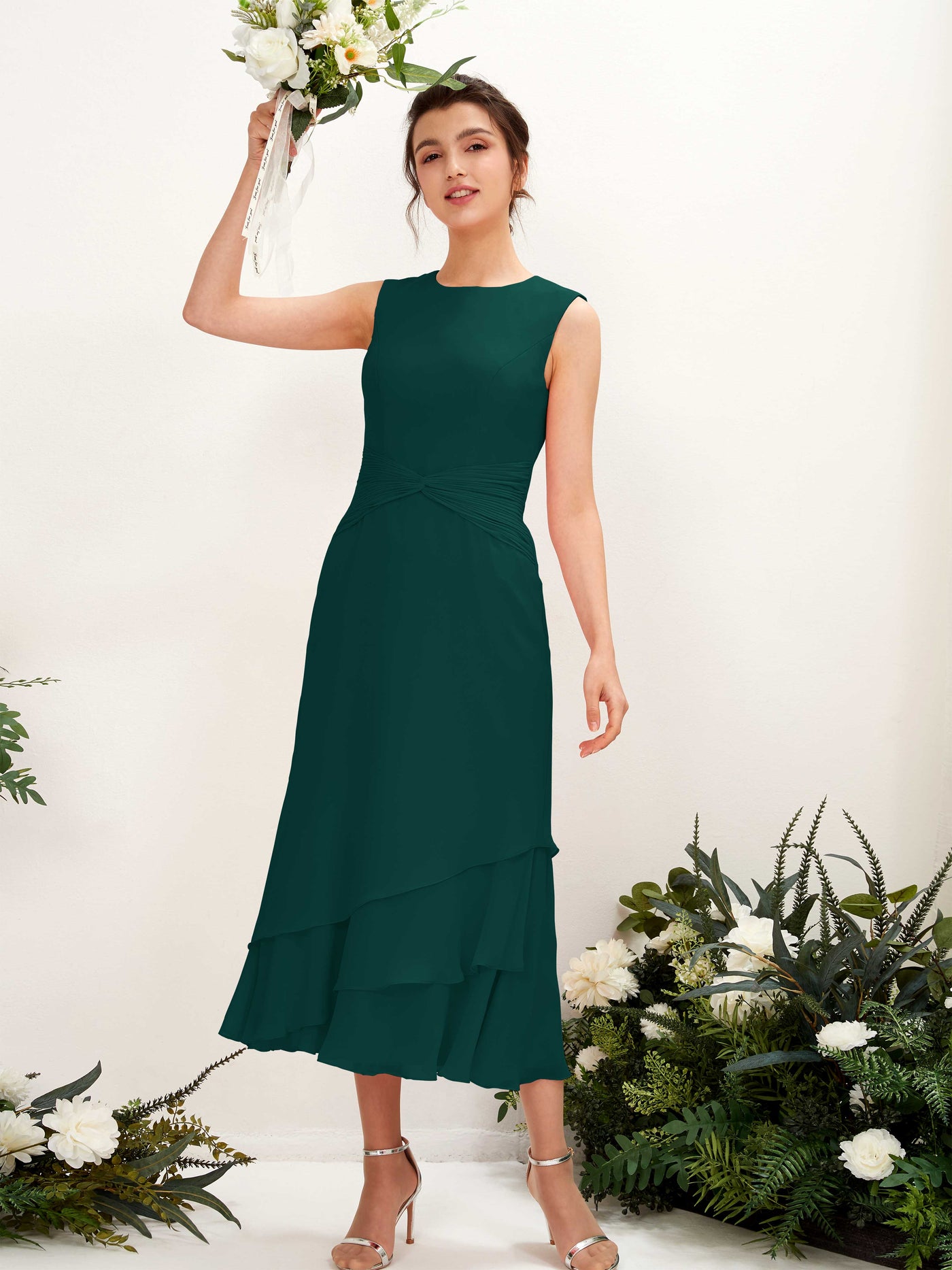 Mermaid/Trumpet Round Sleeveless Chiffon Bridesmaid Dress - Dark Emerald (81221917)#color_dark-emerald