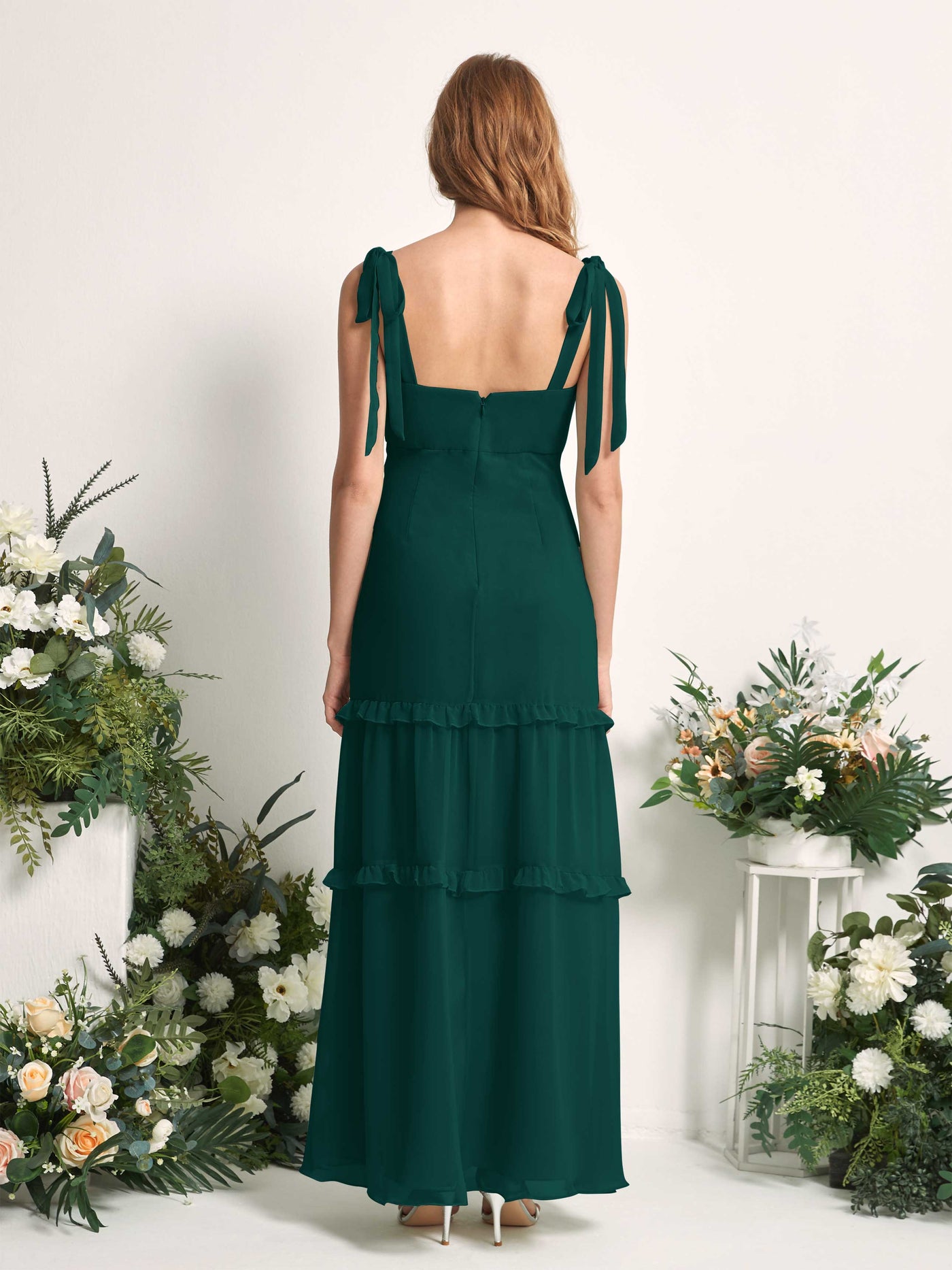 Bridesmaid Dress Chiffon Straps Full Length Sleeveless Wedding Party Dress - Dark Emerald (81227517)#color_dark-emerald