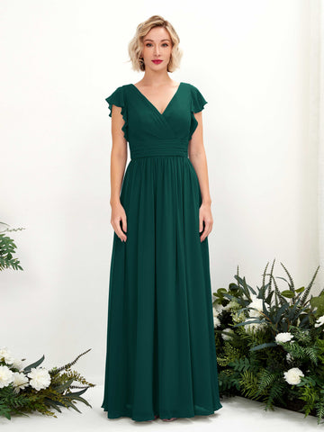 Carlyna Grino A-Line Dark Emerald Bridesmaid Dress Maxi Cap Sleeve V-Neck Dress #color_dark-emerald