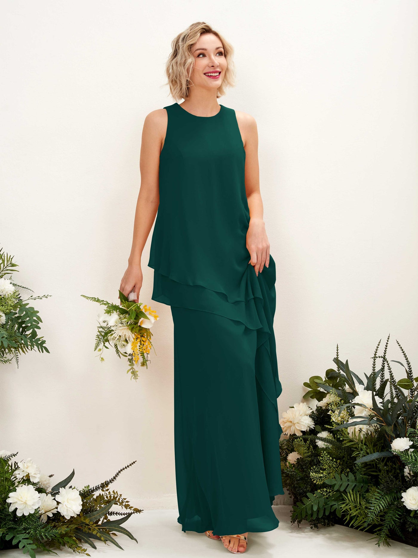 Round Sleeveless Chiffon Bridesmaid Dress - Dark Emerald (81222317)#color_dark-emerald