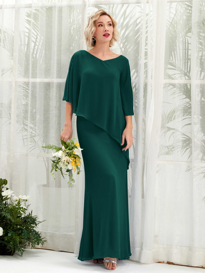 V-neck 3/4 Sleeves Chiffon Bridesmaid Dress - Dark Emerald (81222517)