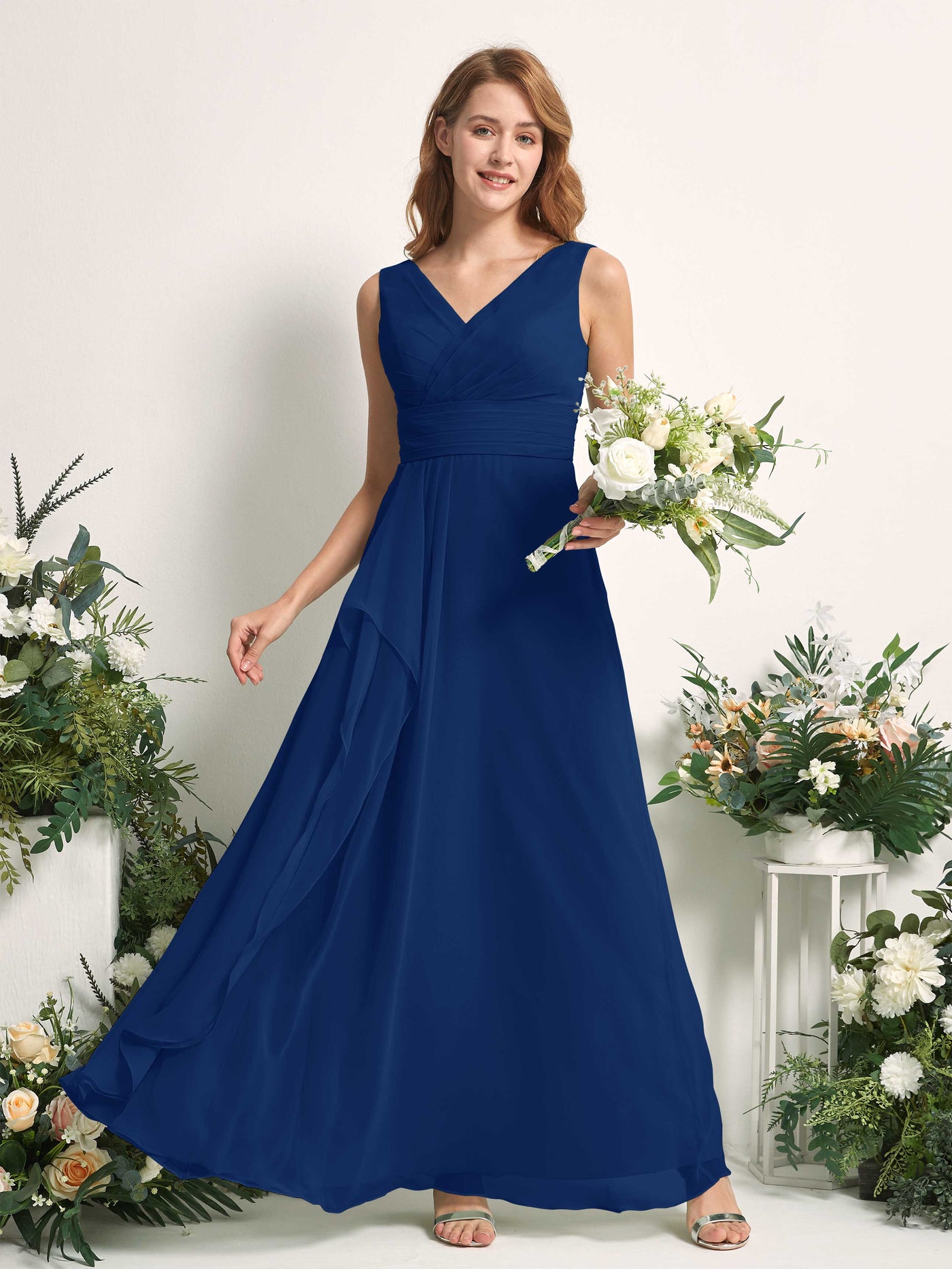 Carlyna Mollie A-Line Royal Blue Bridesmaid Dress Maxi Sleeveless V-Neck Dress #color_royal-blue