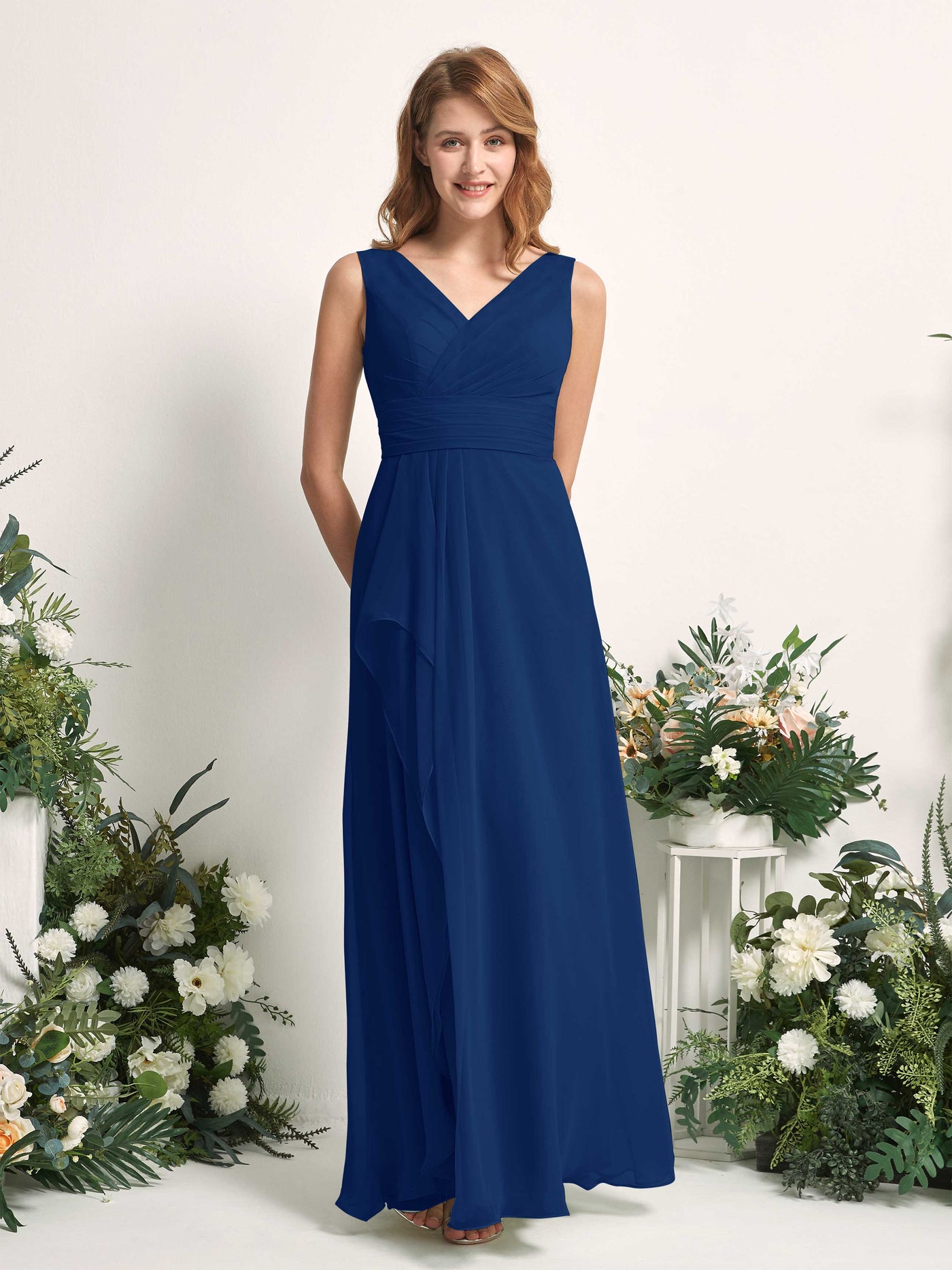 Carlyna Mollie A-Line Royal Blue Bridesmaid Dress Maxi Sleeveless V-Neck Dress #color_royal-blue