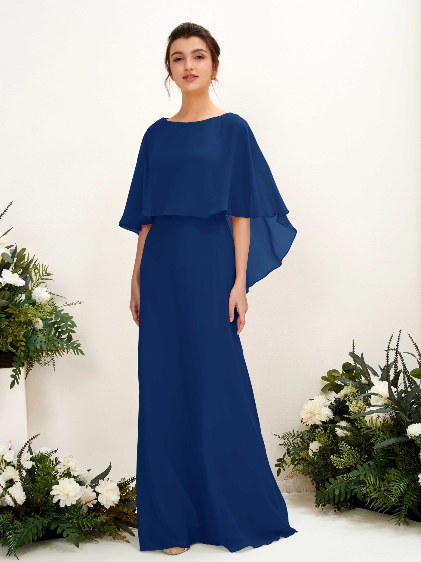 Carlyna Savin Sheath Royal Blue Bridesmaid Dress Maxi Cap Sleeve Boat Neck Dress #color_royal-blue