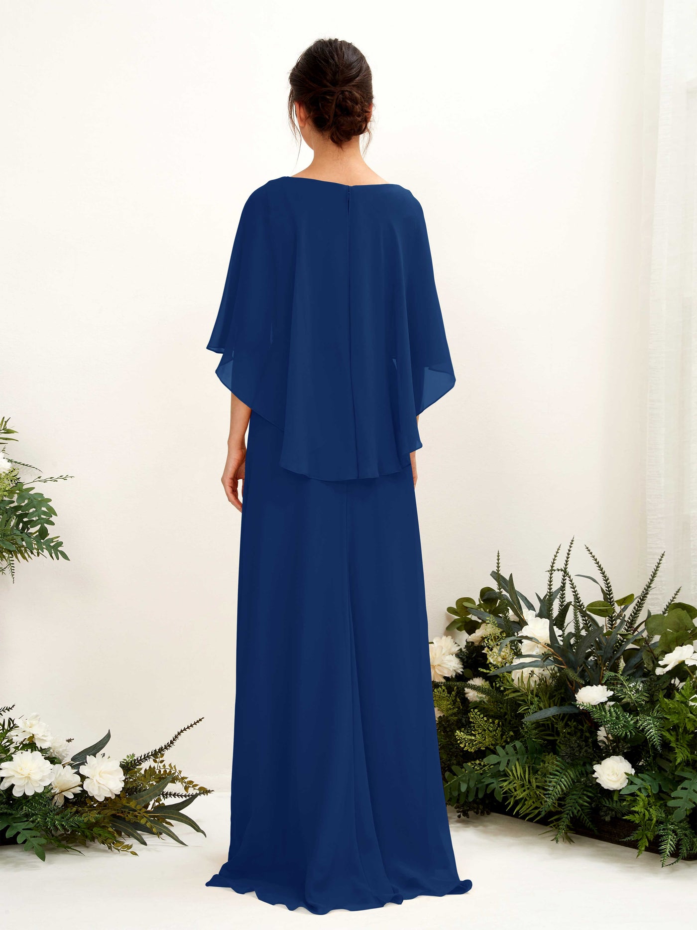 Carlyna Savin Sheath Royal Blue Bridesmaid Dress Maxi Cap Sleeve Boat Neck Dress #color_royal-blue