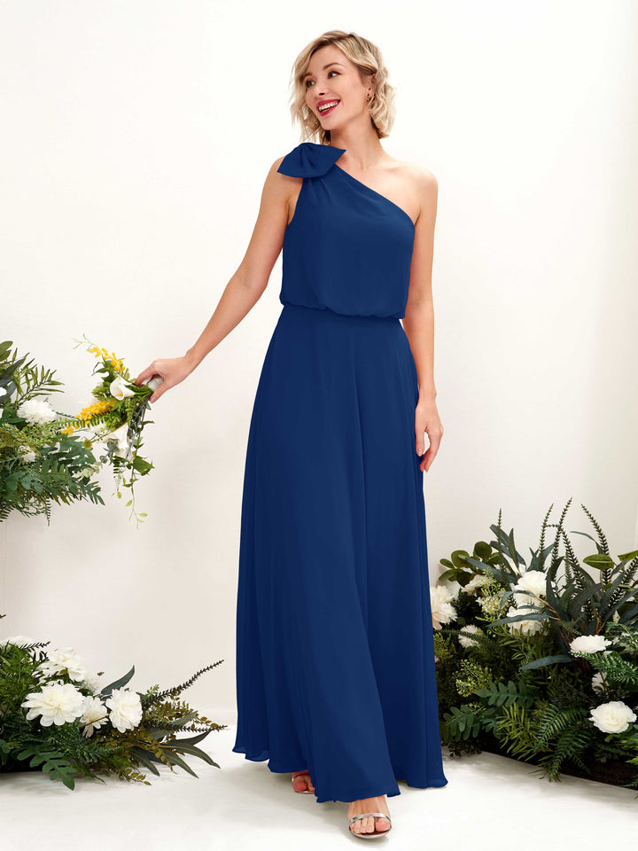 A-line One Shoulder Sleeveless Chiffon Bridesmaid Dress - Royal Blue (81225537)