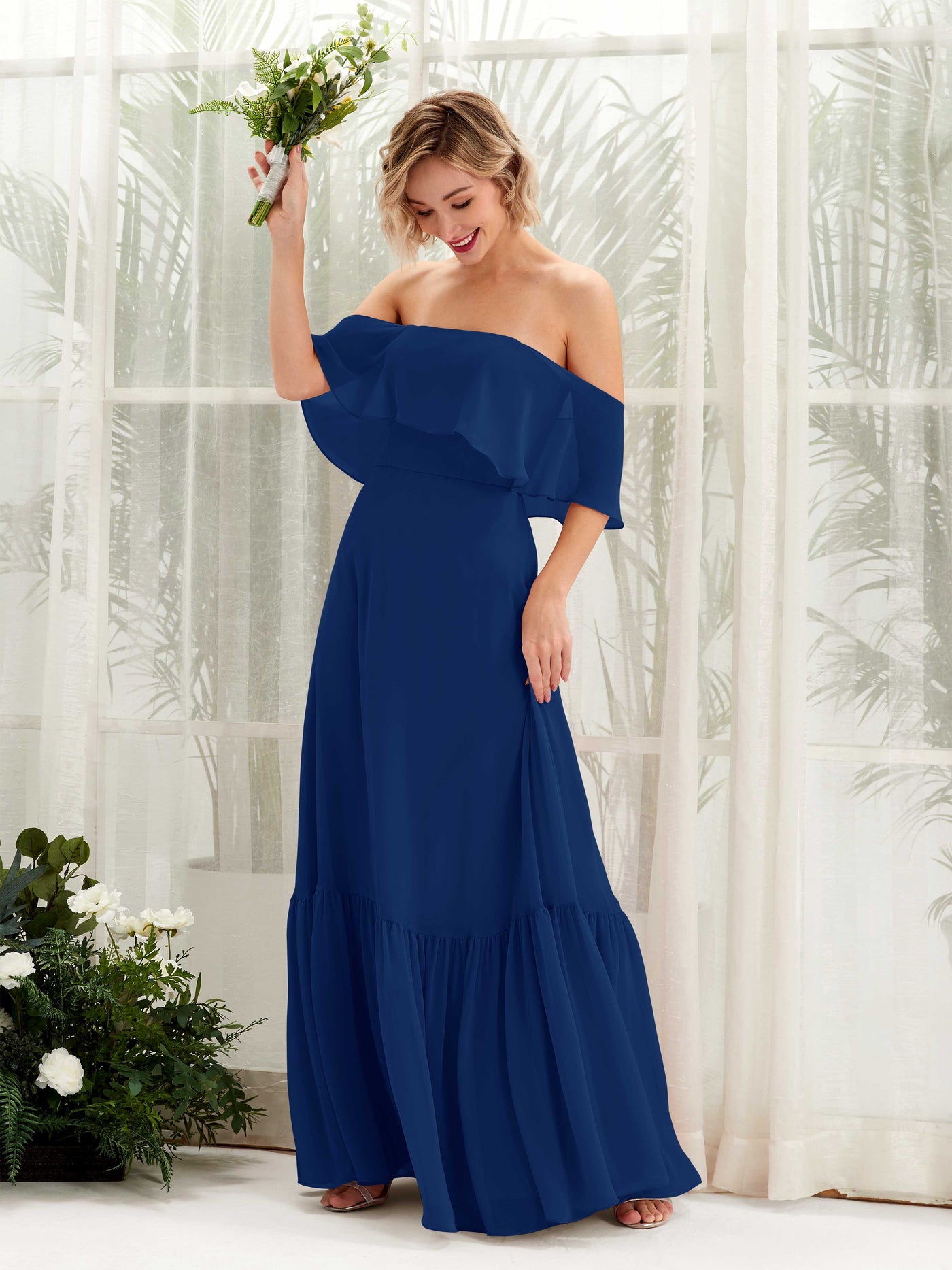 Carlyna Joie A-Line Royal Blue Bridesmaid Dress Maxi Sleeveless Off the Shoulder Dress #color_royal-blue