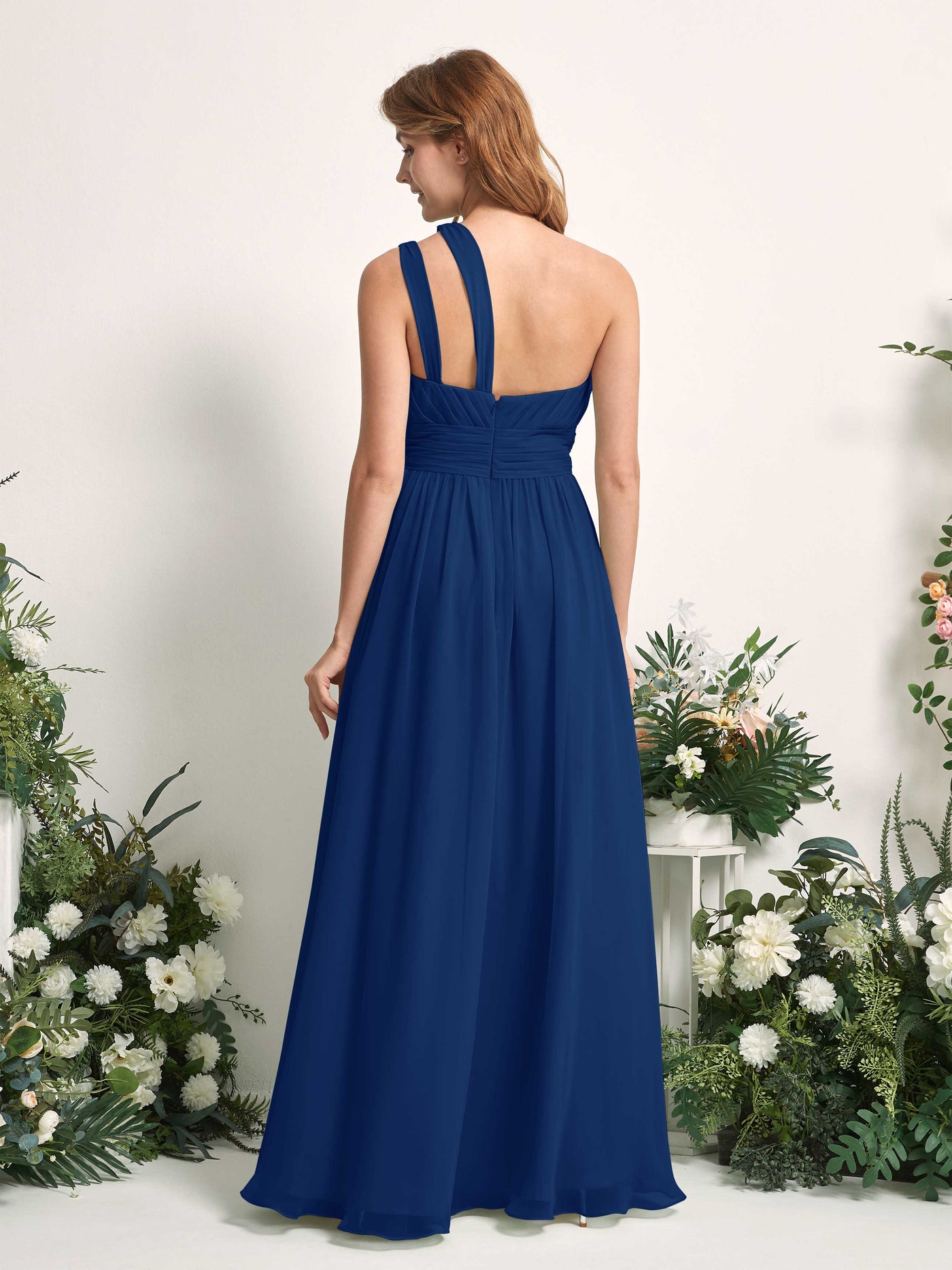 Carlyna Evelyn A-Line Royal Blue Bridesmaid Dress Maxi Sleeveless One Shoulder Dress #color_royal-blue